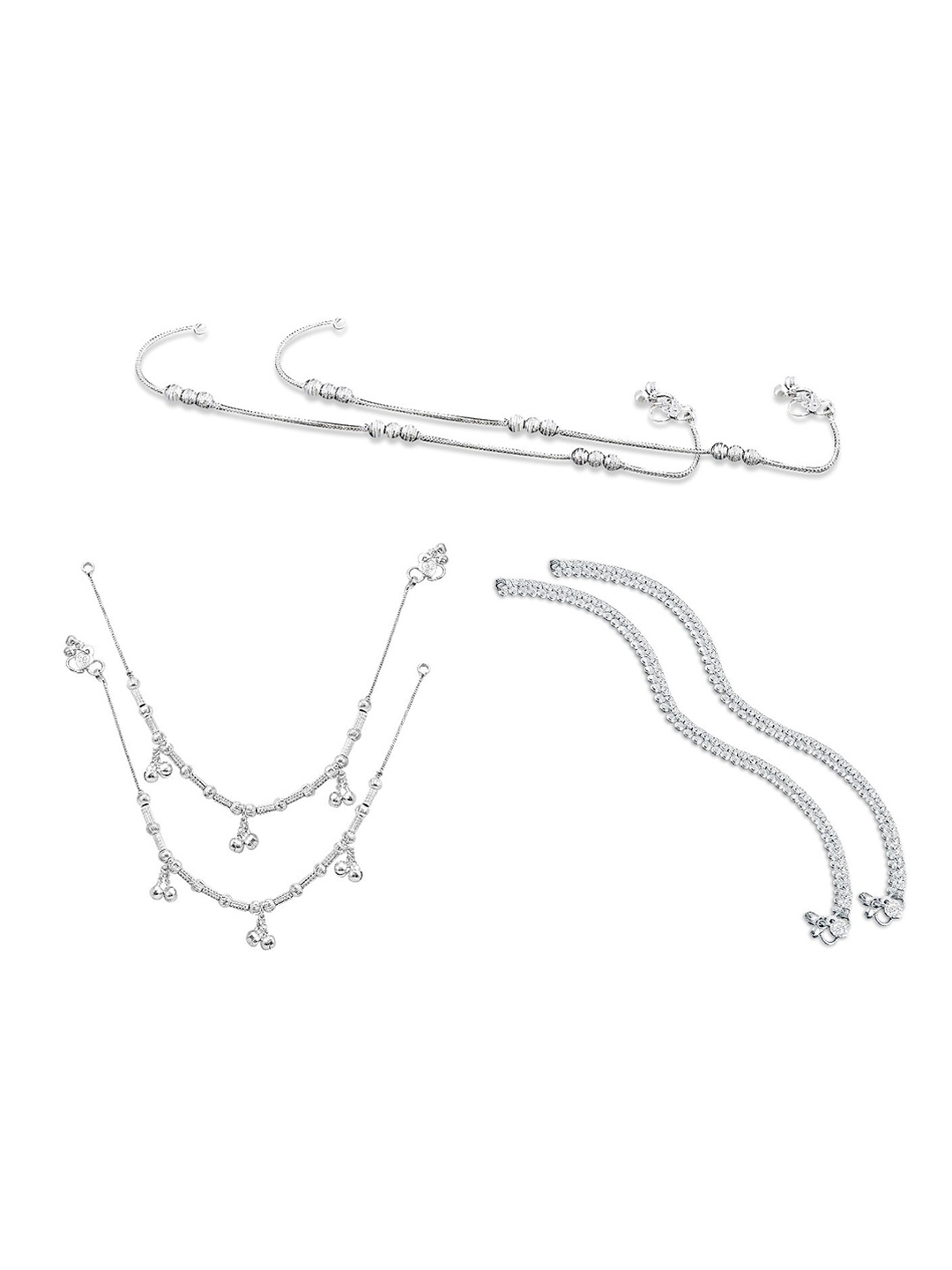 

RUHI COLLECTION Set Of 3 Silver-Plated Beaded Brass Anklets