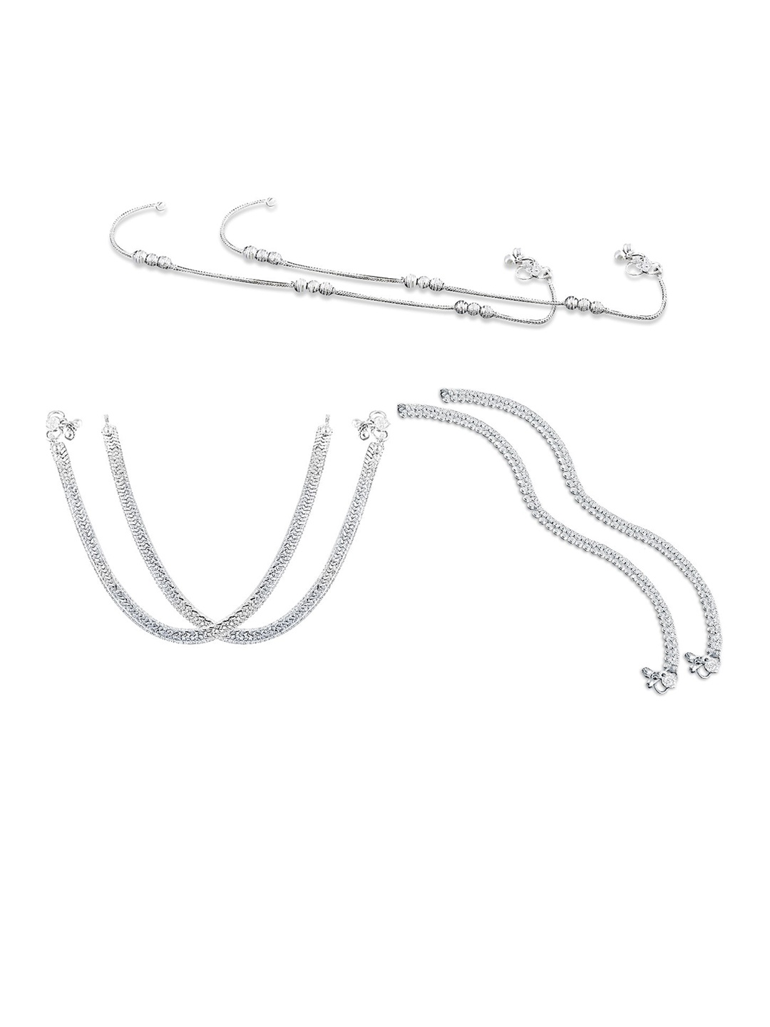 

RUHI COLLECTION Set Of 3 Silver-Plated Anklets