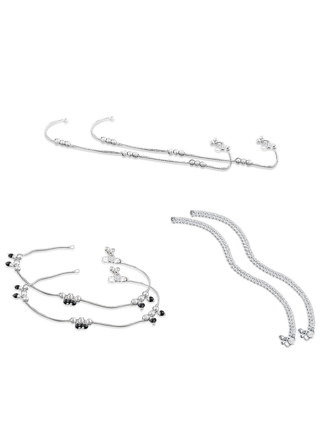 

RUHI COLLECTION Set Of 3 Silver-Plated Bridal Anklets