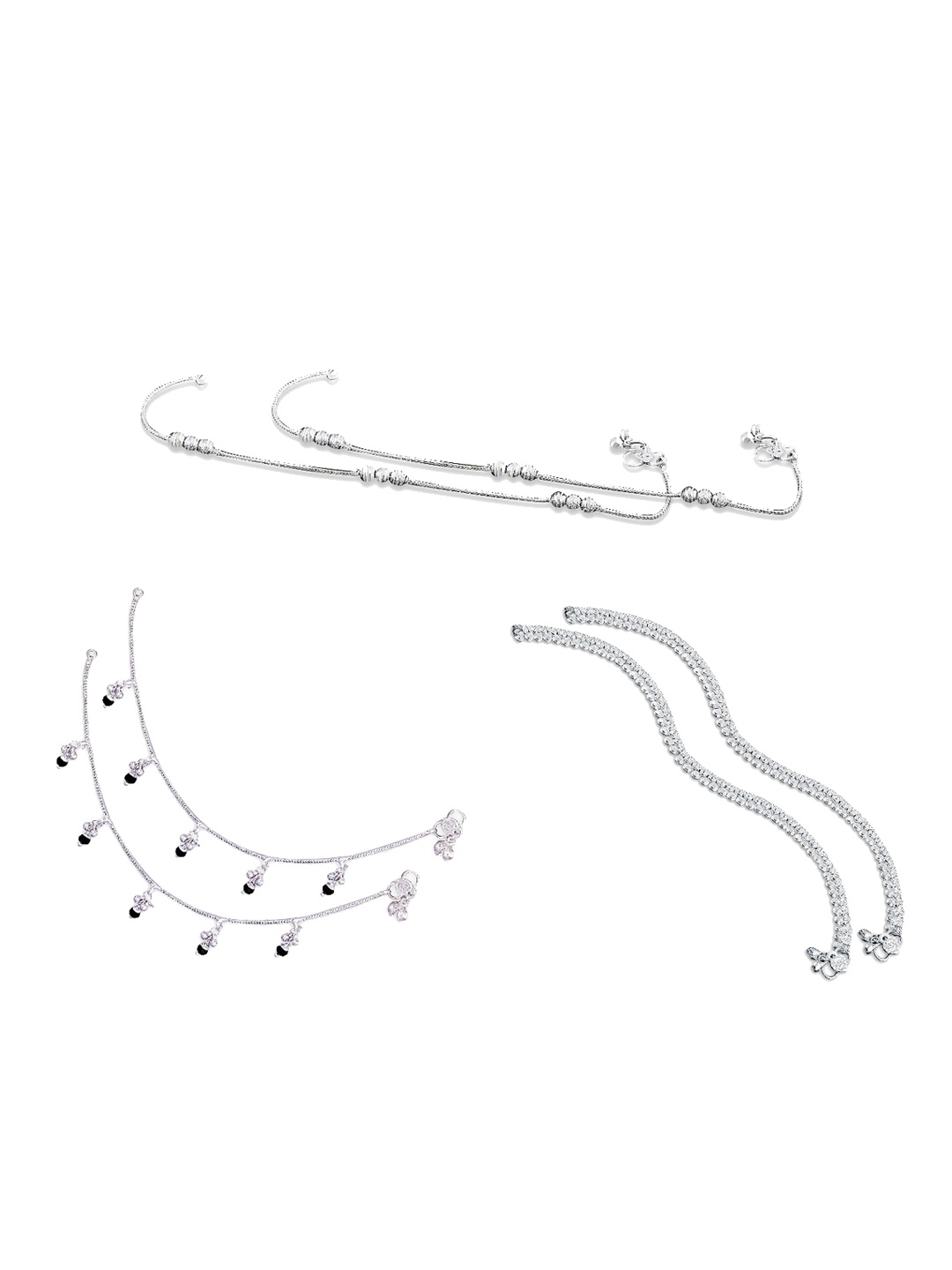 

RUHI COLLECTION Set Of 3 Silver-Plated Beaded Anklets