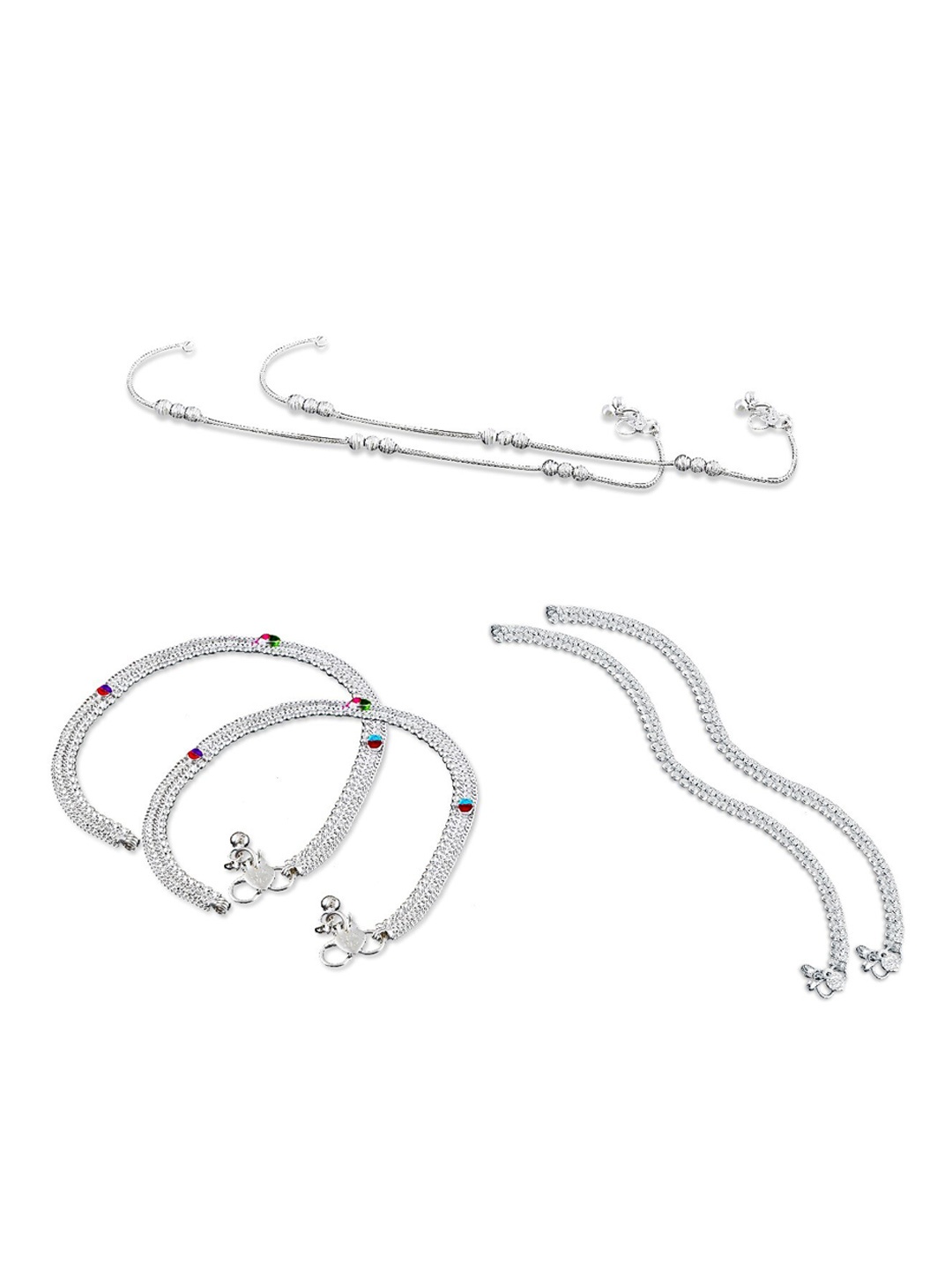 

RUHI COLLECTION Set Of 3 Silver-Plated Anklets