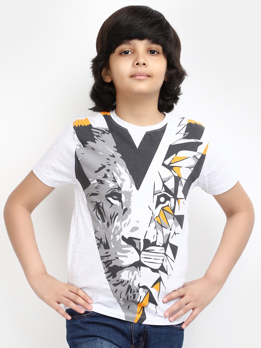 

V-Mart Boys Graphic Printed Round Neck Cotton T-shirt, Grey