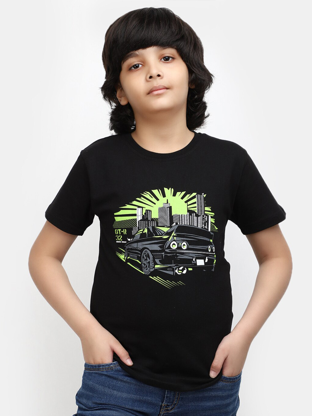 

V-Mart Boys Graphic Printed Cotton T-Shirt, Black