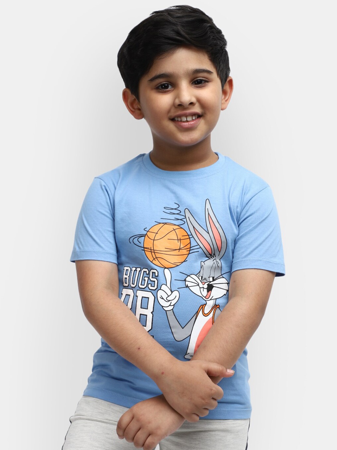 

V-Mart Boys Graphic Bugs Bunny Printed Cotton T-Shirt, Blue