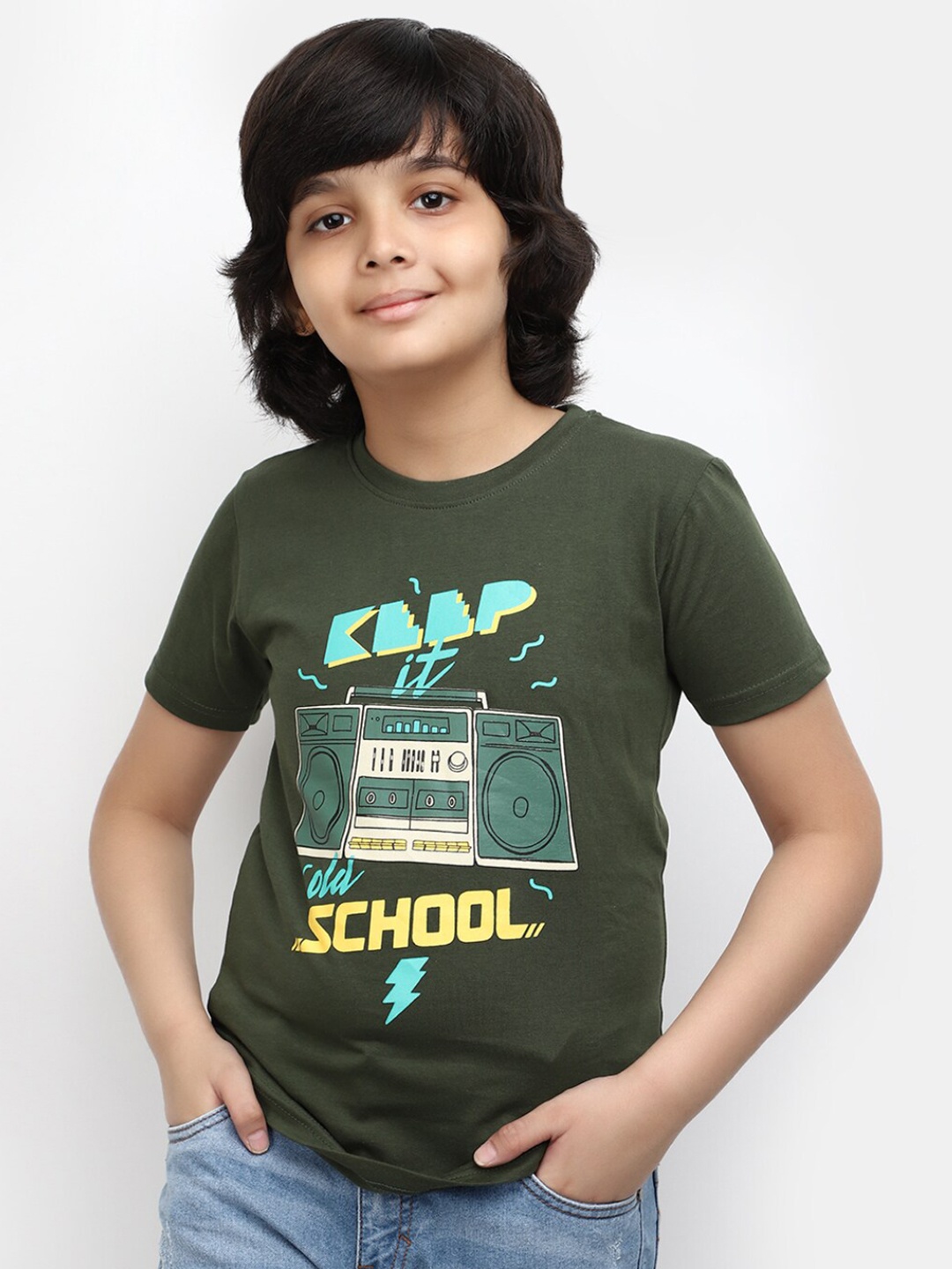 

V-Mart Boys Typography Printed Cotton T-shirt, Green