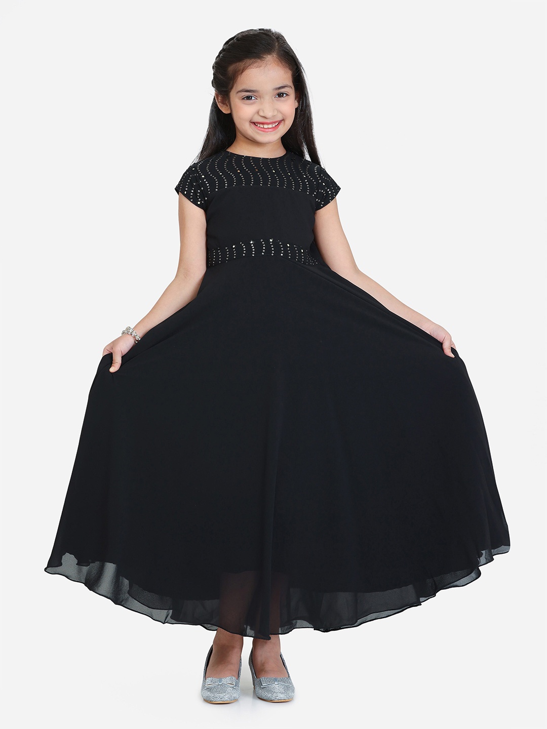 

Ethnovog Girls Georgette Fit & Flare Maxi Dress, Black