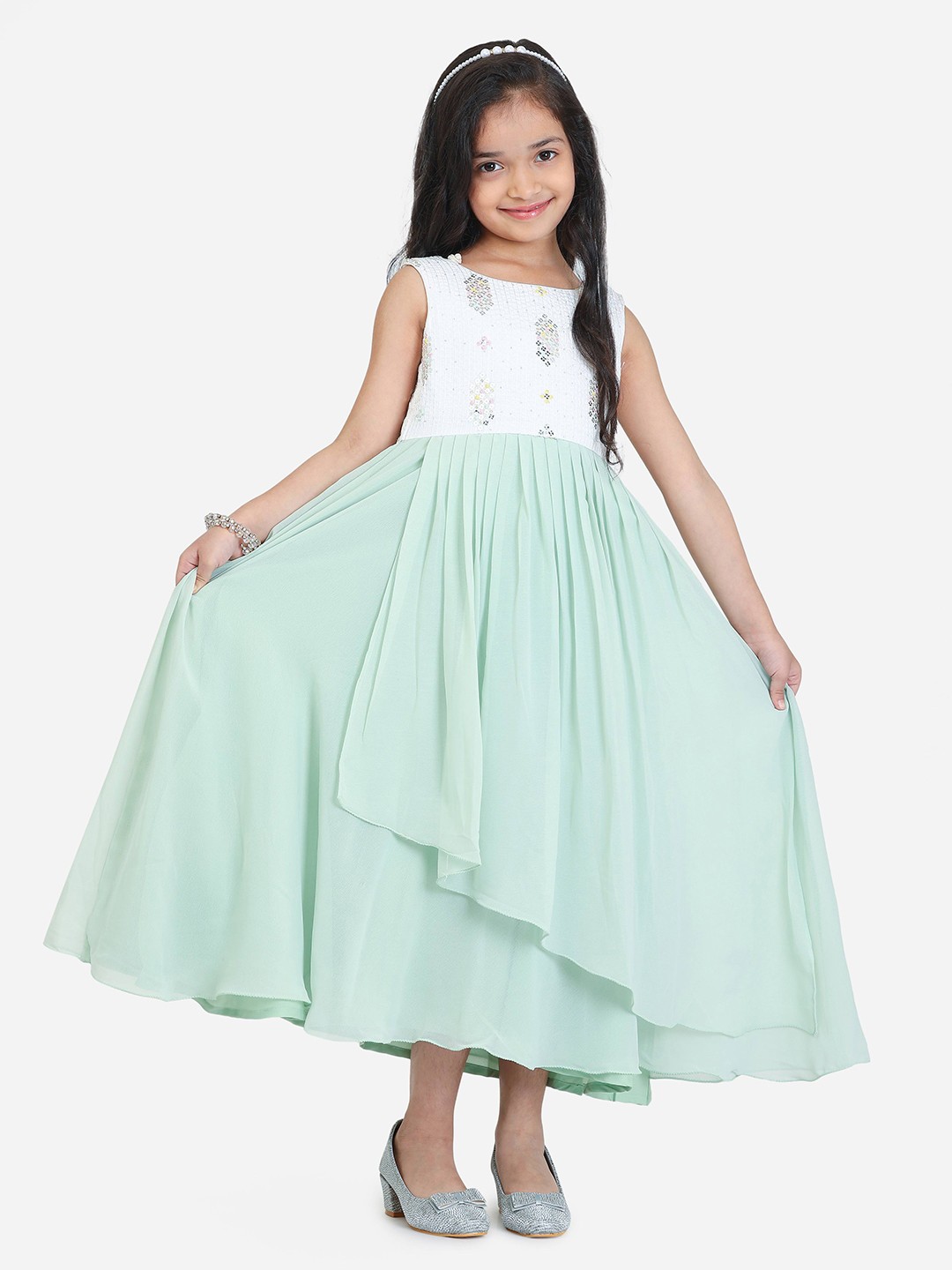 

Ethnovog Girls Georgette Maxi Dress, Green