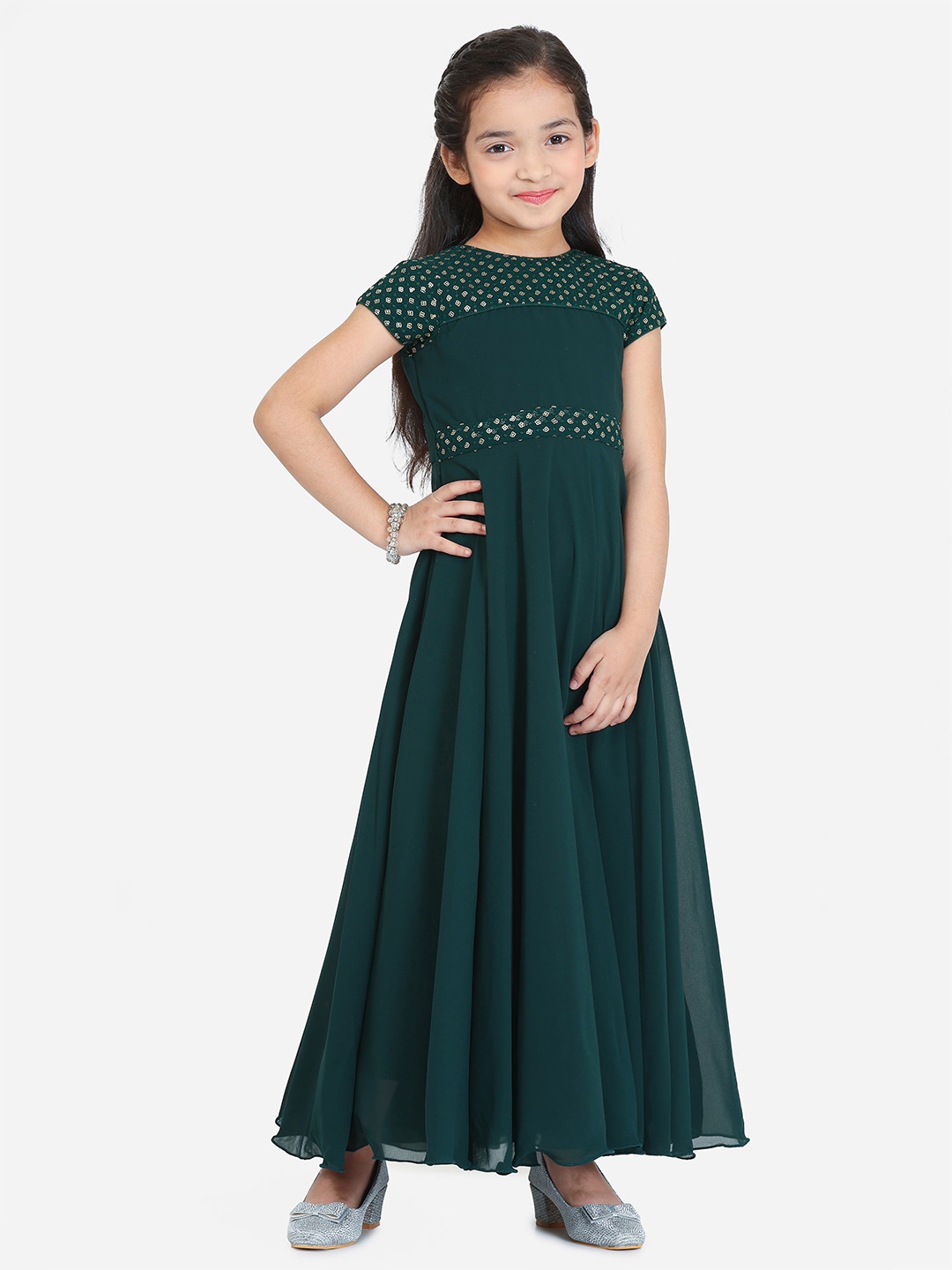 

Ethnovog Girls Georgette Fit & Flare Maxi Dress, Green