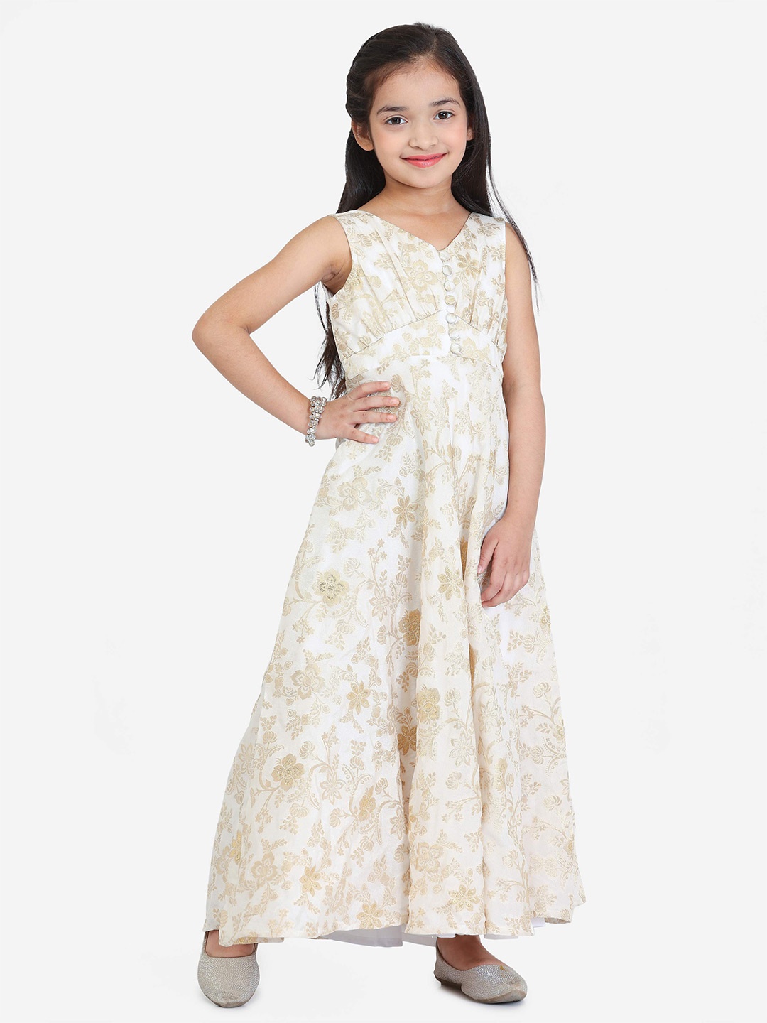 

Ethnovog Girls Floral Print Fit & Flare Maxi Dress, White