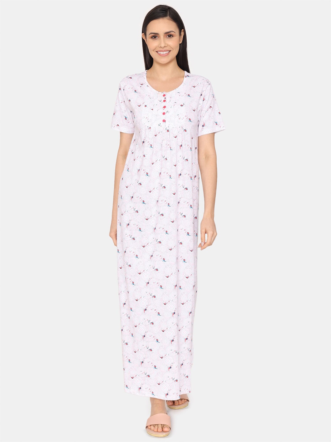 

Zivame Printed Maxi Nightdress, White