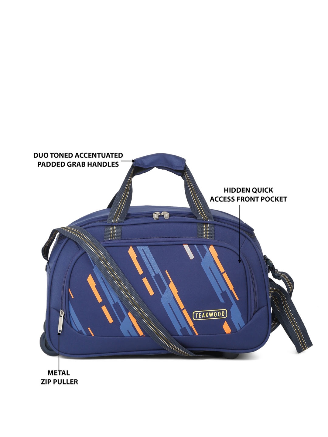 

Teakwood Leathers Printed Medium Duffel Bag, Navy blue