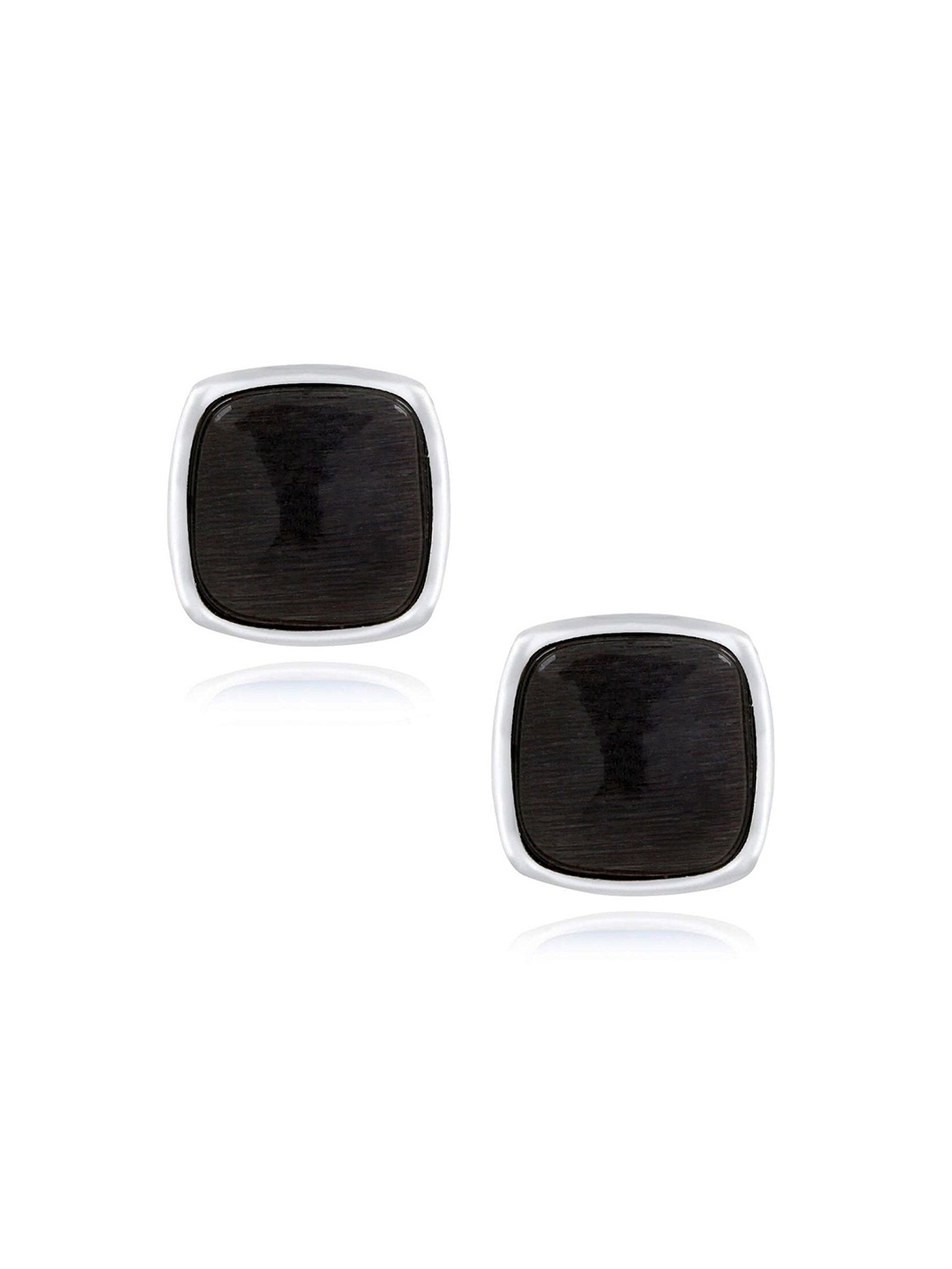 ZIVOM Silver-Toned & Black Square Crystal Formal Shirt Cufflinks