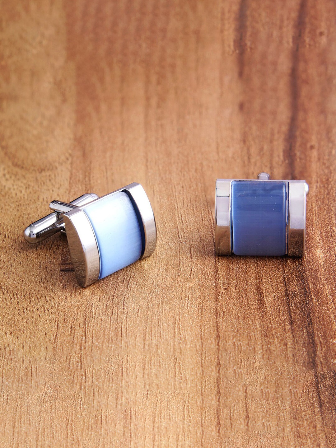 

ZIVOM Silver-Toned & Blue Rectanglre Formal Cufflink