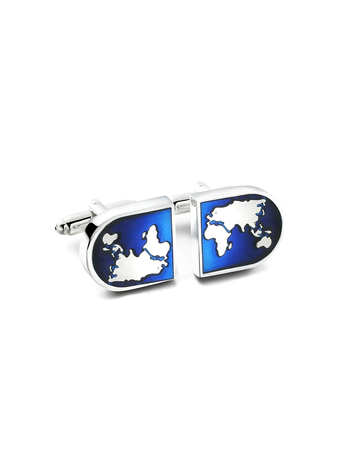 

ZIVOM Silver-Toned & Blue Geometric Textured Casual Shirt Cufflink