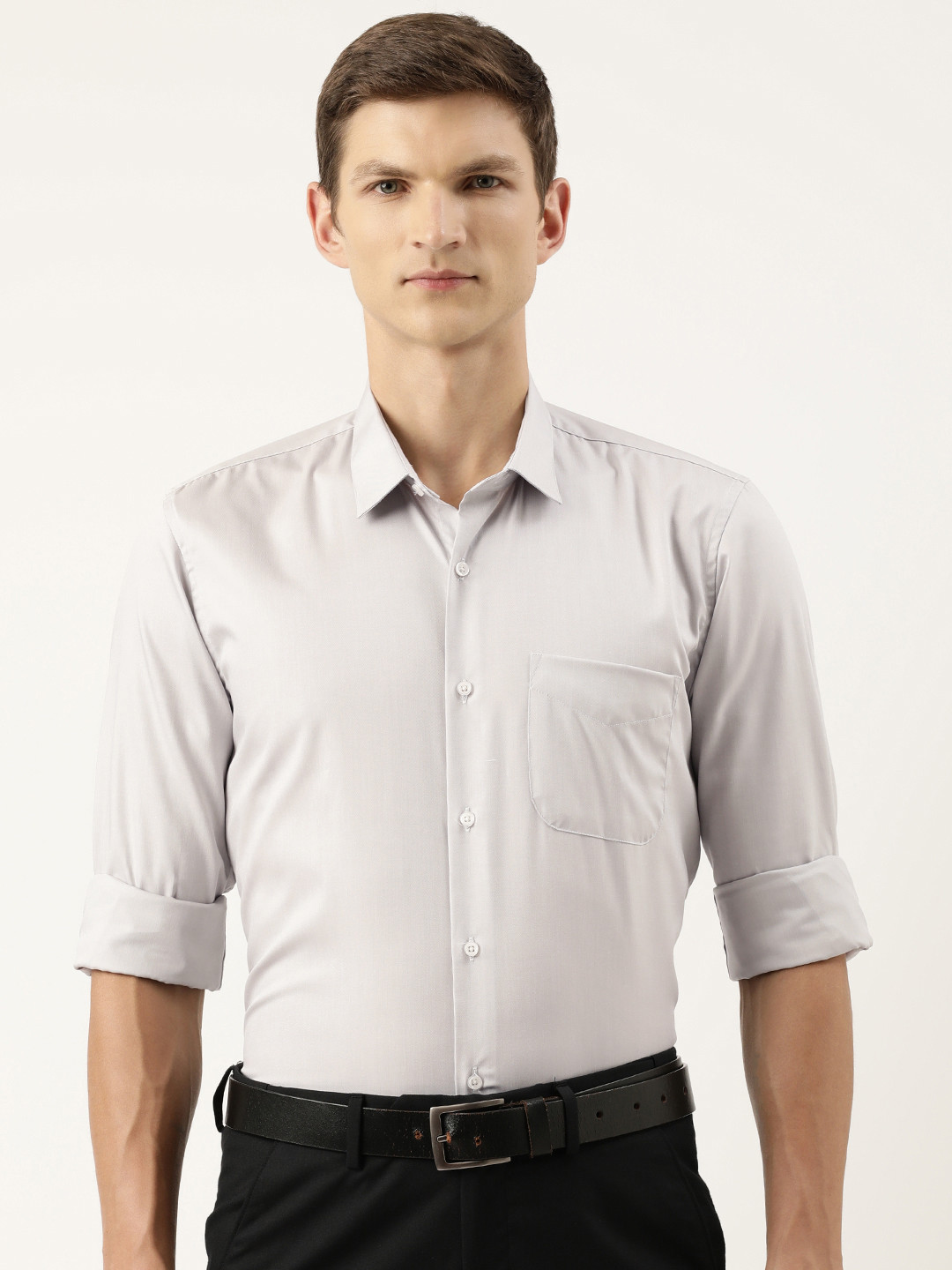 

Peter England Men Solid Slim Fit Cotton Opaque Formal Shirt, Grey