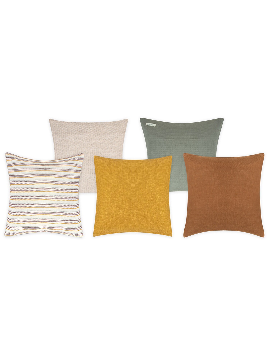 

Aditi Wasan Green & White 5 Pieces Cotton Square Cushion Covers