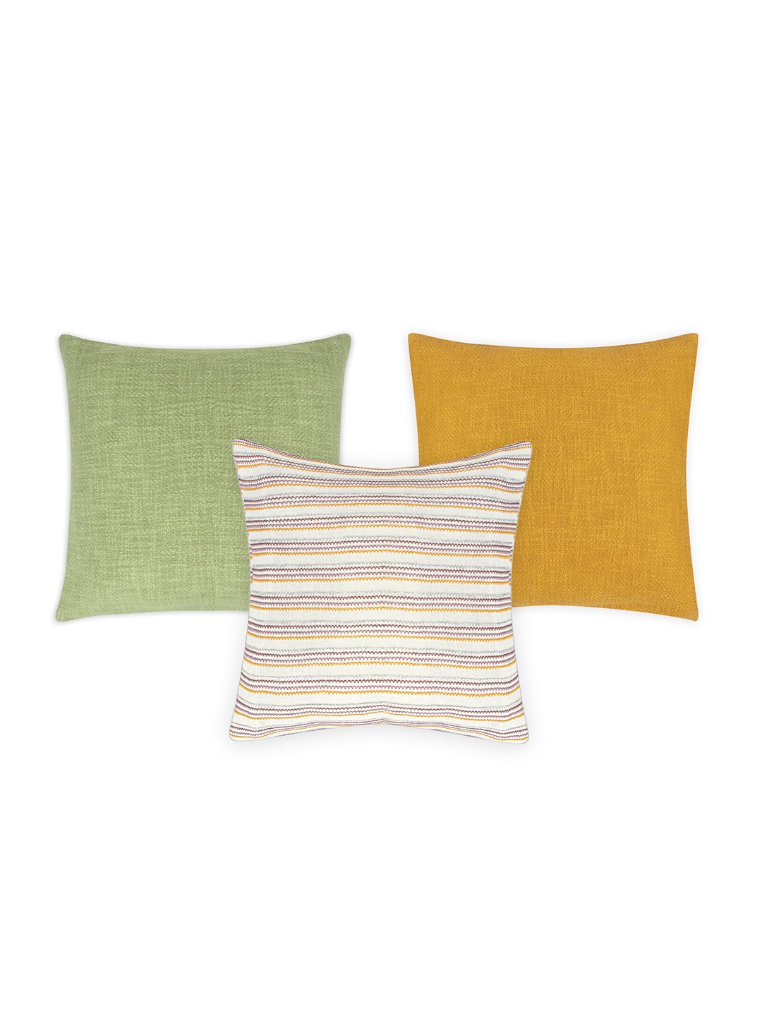 

Aditi Wasan Yellow & Green 3 Pieces Cotton Square Cushion Covers