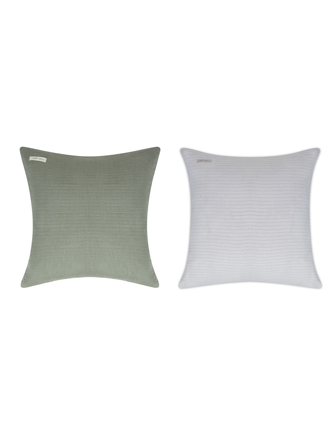 

Aditi Wasan Green & White 2 Pieces Cotton Square Cushion Covers