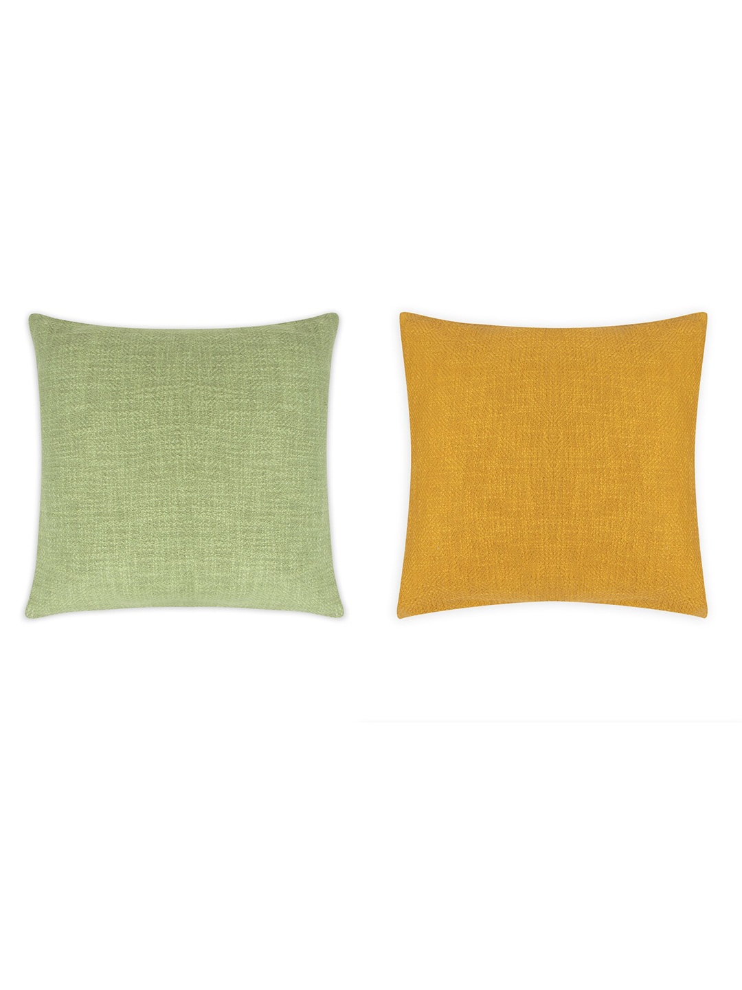 

Aditi Wasan 2 Pieces Yellow & Green Cotton Square Cushion Covers