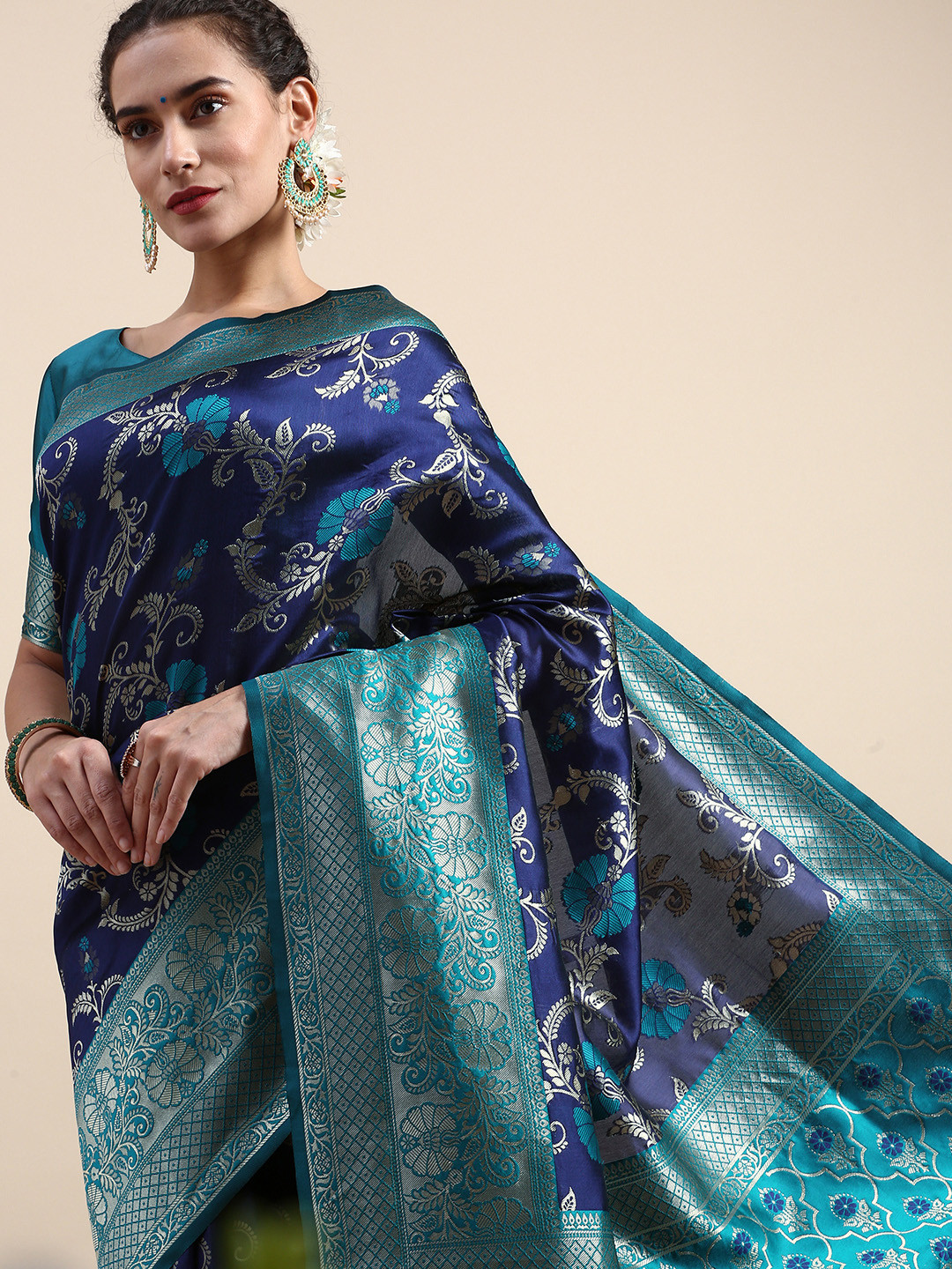 

Lilots Ethnic Motifs Woven Design Banarasi Saree with Blouse Piece, Blue