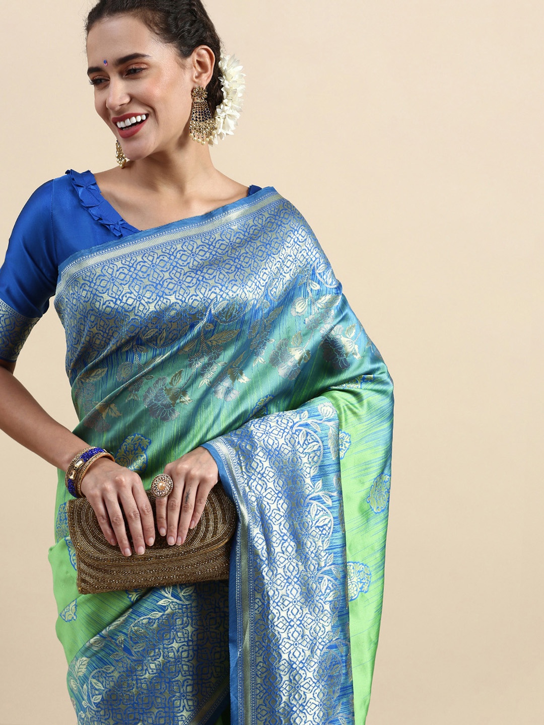 

Lilots Ethnic Motifs Woven Design Banarasi Saree with Blouse Piece, Blue