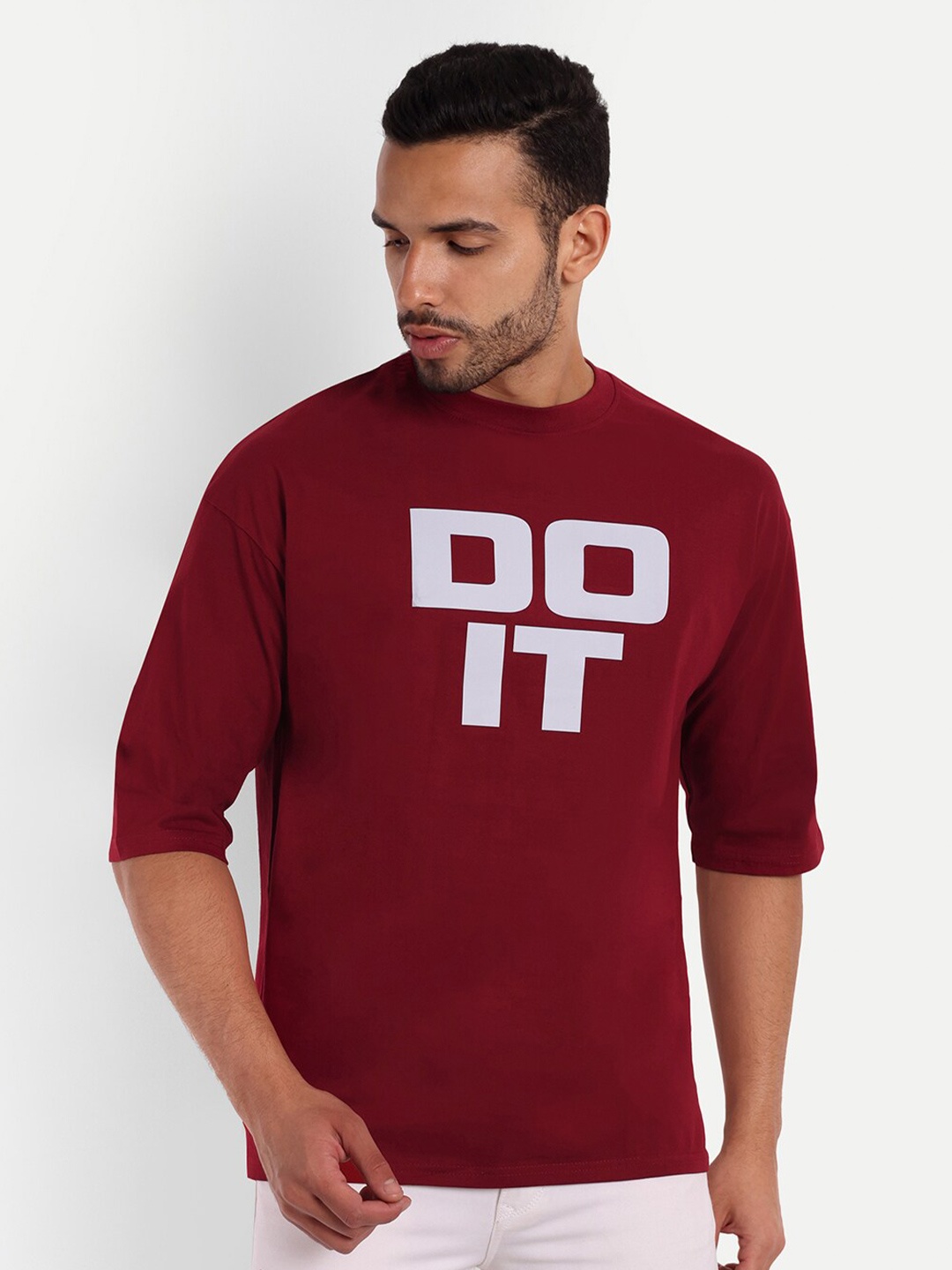 

Gavin Paris Typography Print Pure Cotton Oversized T-Shirt, Maroon