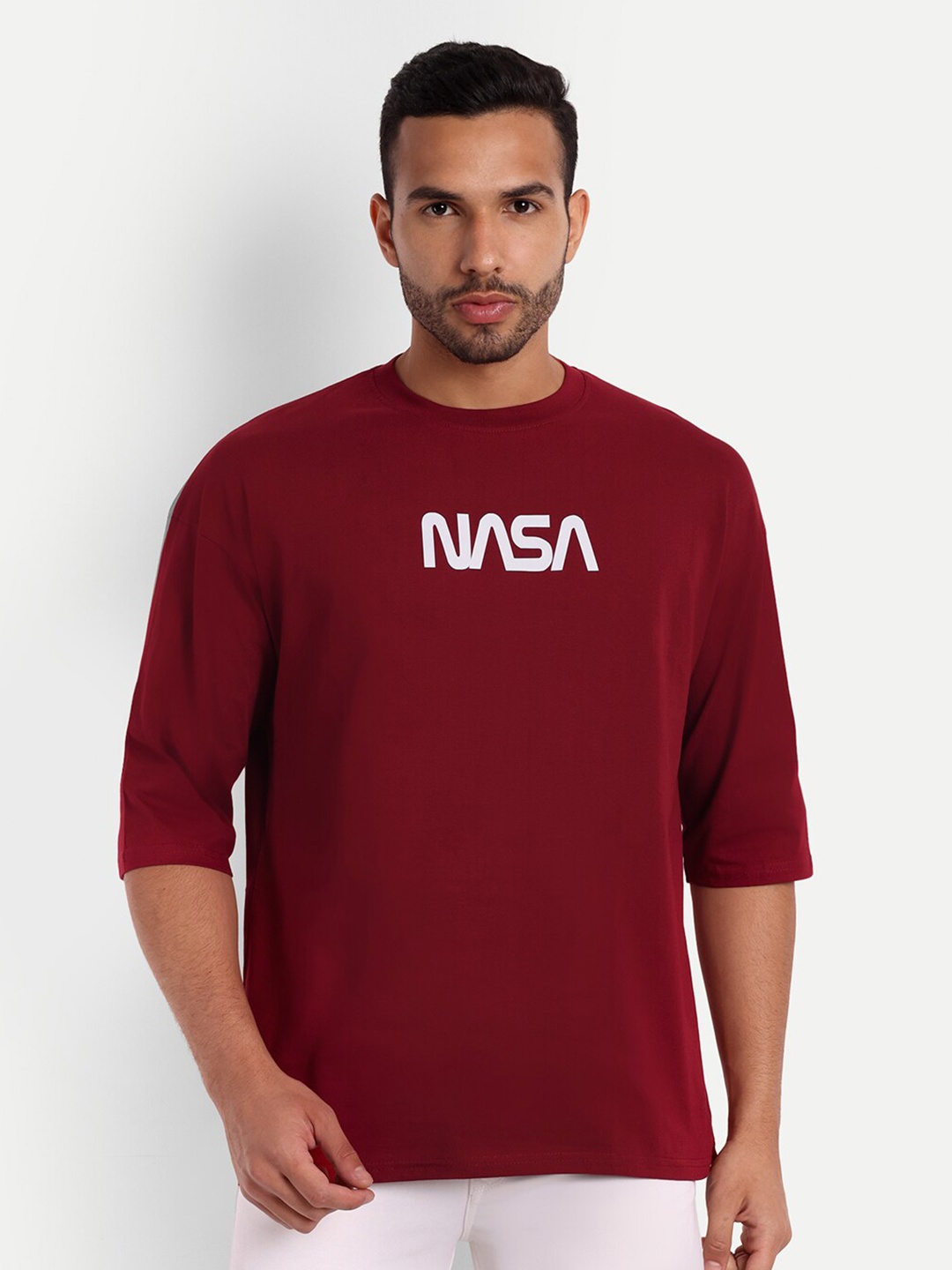 

Gavin Paris NASA Print Drop-Shoulder Sleeves Pure Cotton Oversized T-shirt, Maroon