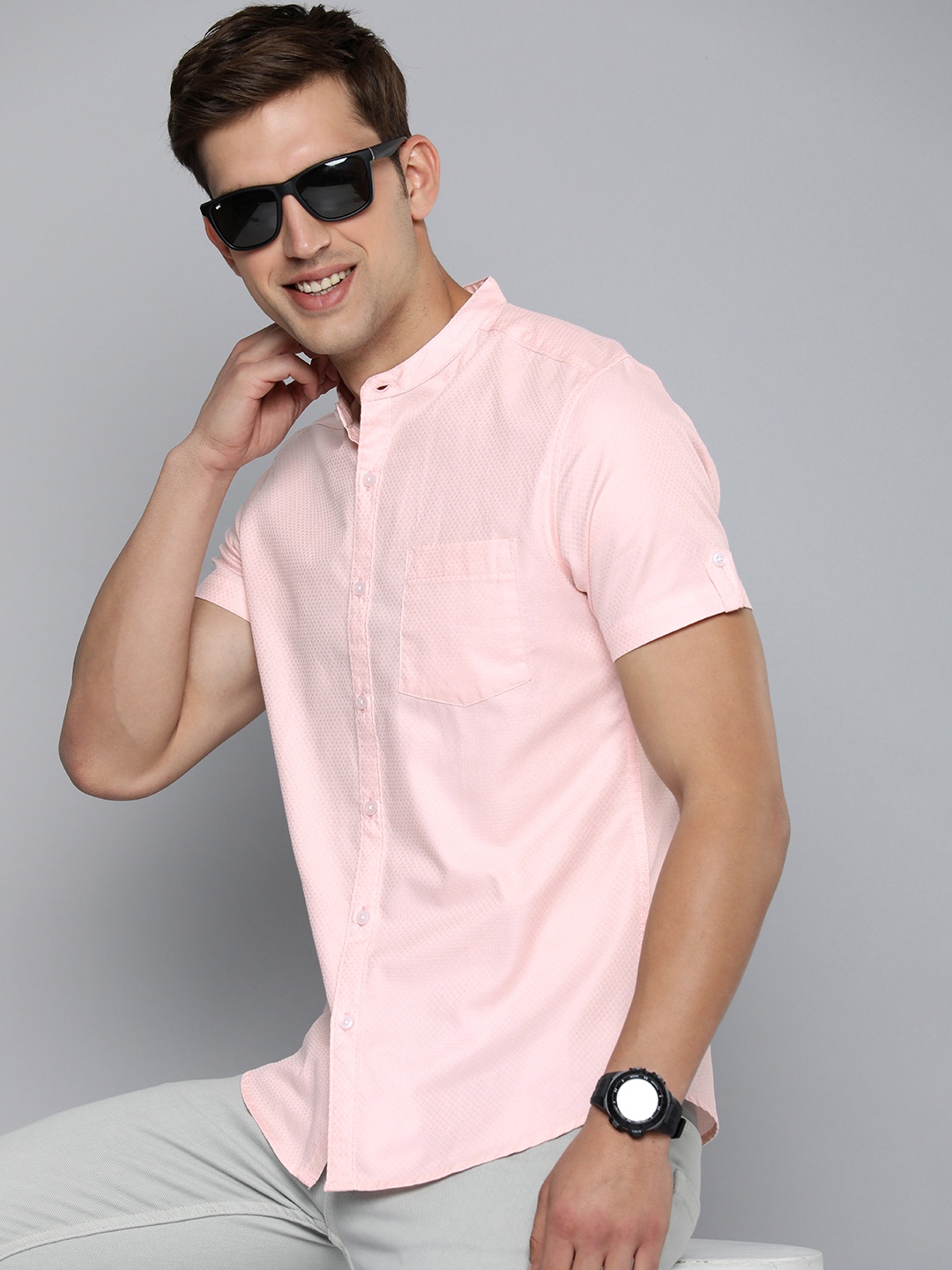 

HERE&NOW Men Slim Fit Opaque Casual Shirt, Pink