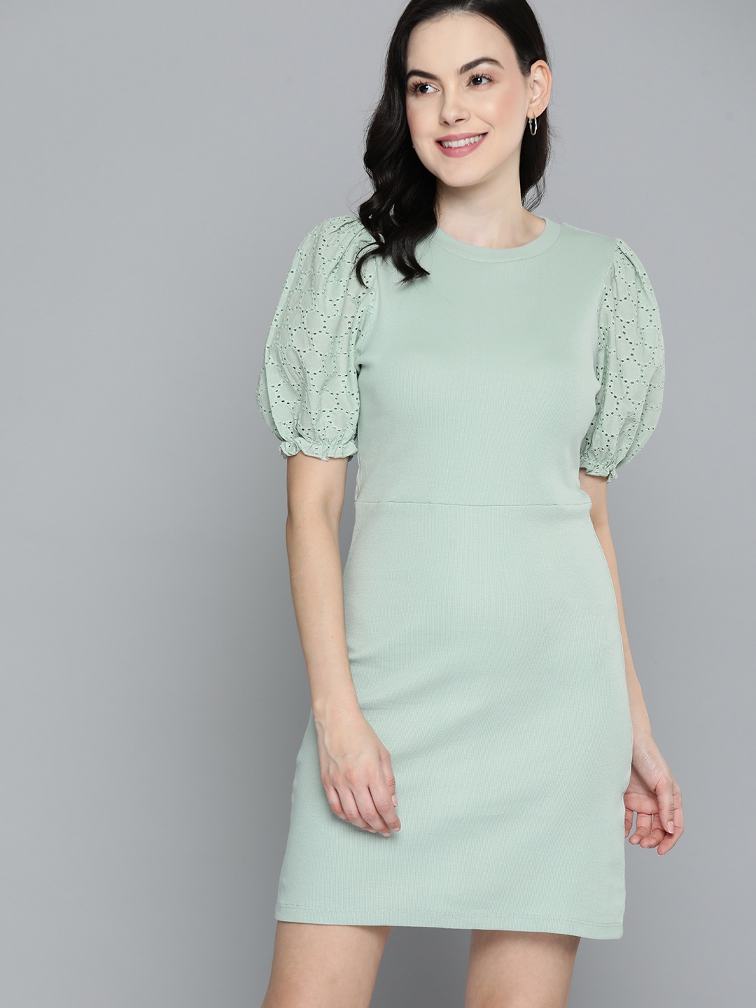 

Mast & Harbour Schifli Puff Sleeve A-Line Dress, Green