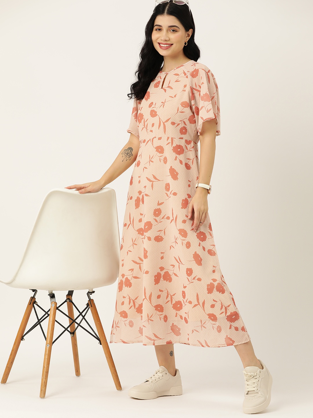 

Mast & Harbour Floral Print Keyhole Neck Maxi Dress, Beige