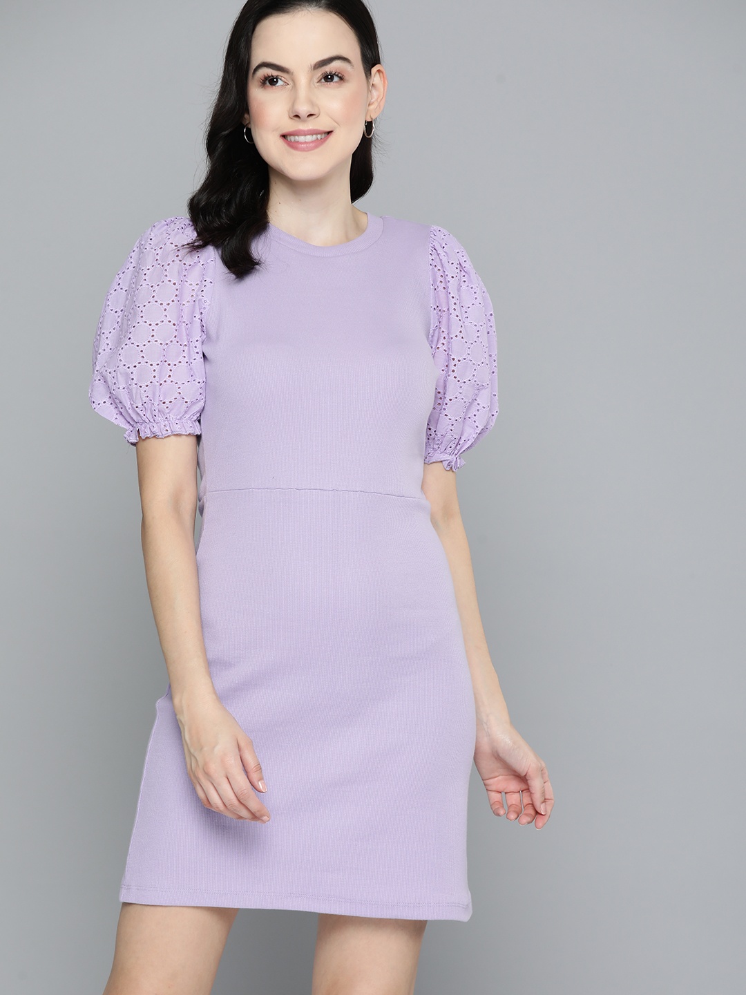 

Mast & Harbour Schifli Puff Sleeve A-Line Dress, Lavender