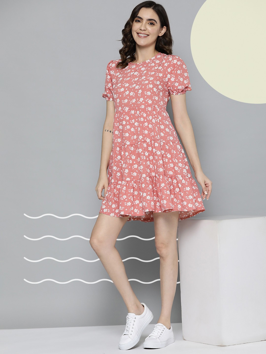 

M&H Our Water Rose & White Floral Print Puff Sleeve A-Line Mini Dress