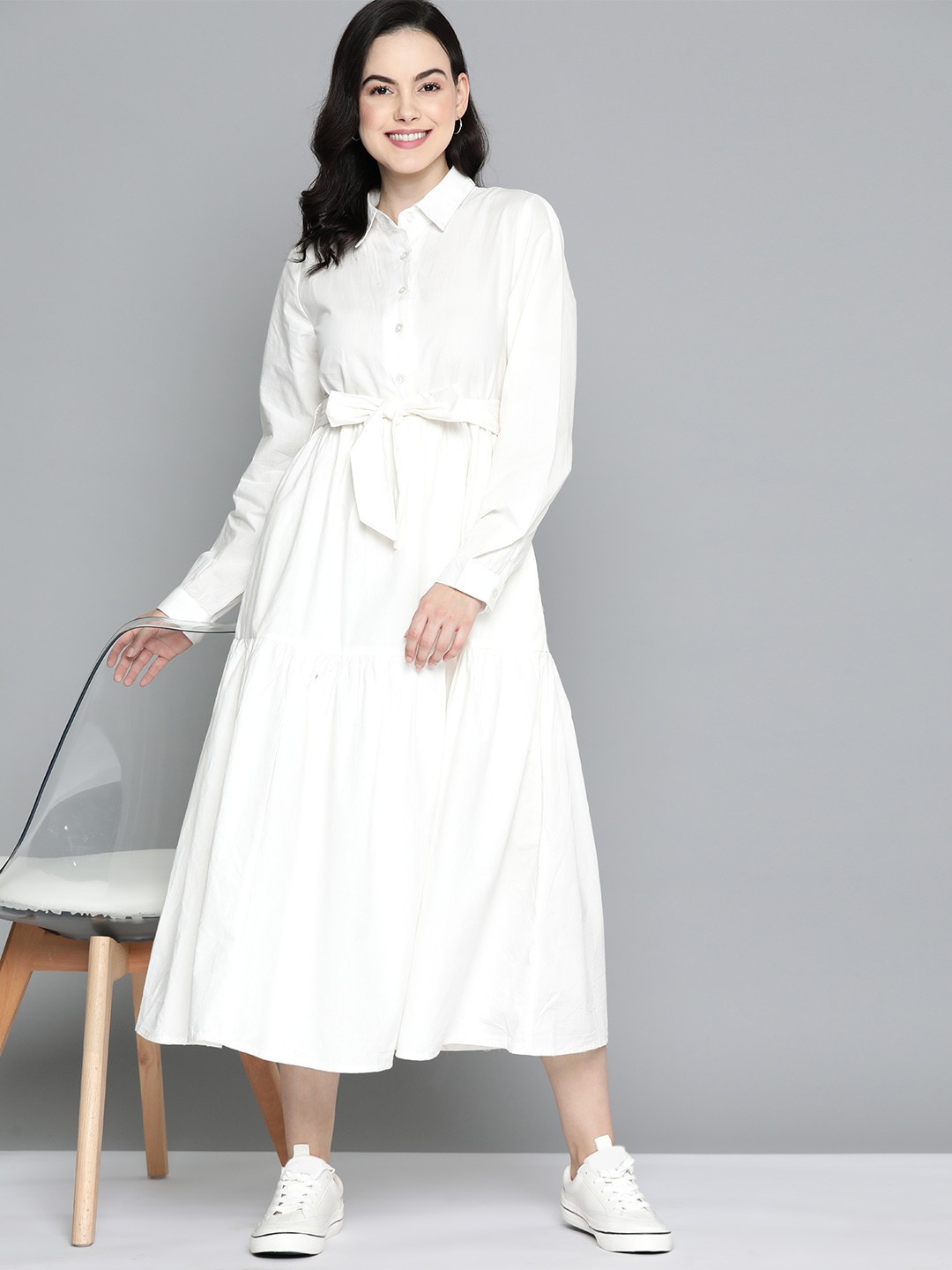 

Mast & Harbour Pure Cotton A-Line Midi Dress with Belt, White