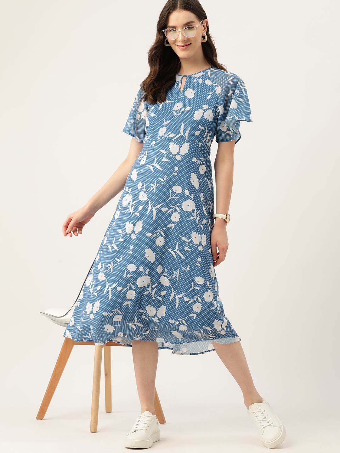 

Mast & Harbour Floral Print A-Line Dress, Blue