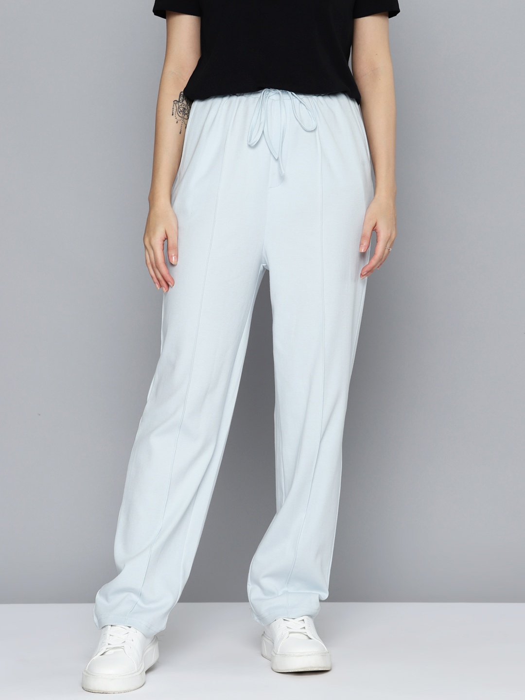 

Mast & Harbour Women Solid Pure Cotton Trousers, Blue