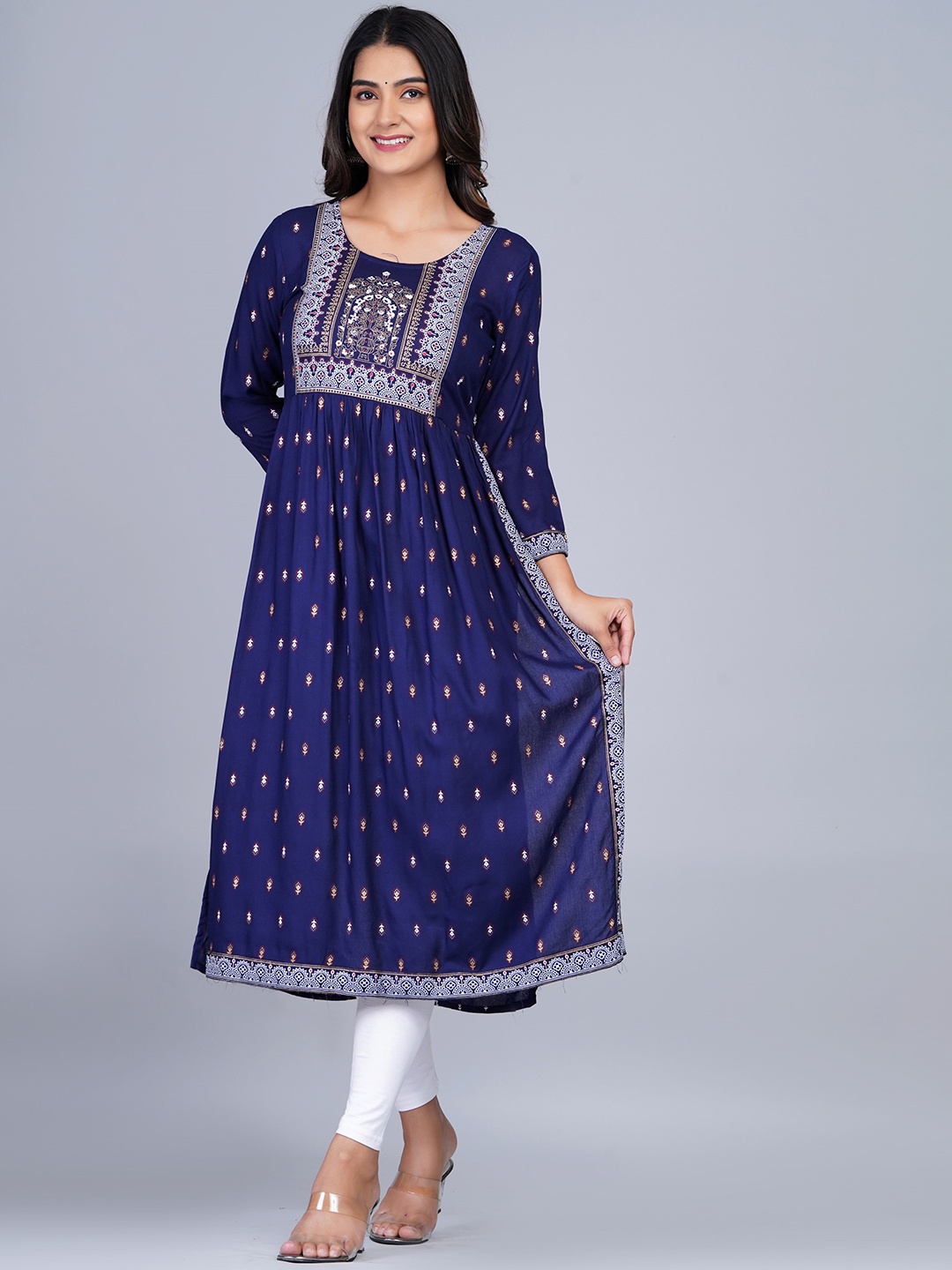 

SkyaSia Ethnic Motifs Printed A-line Kurta, Blue