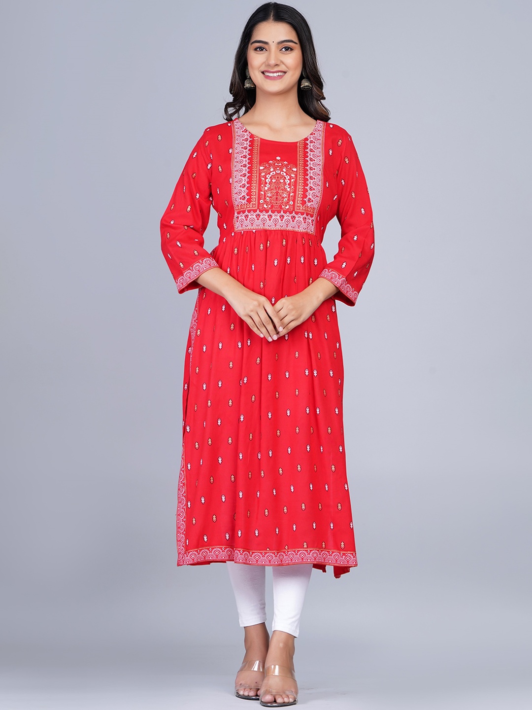 

SkyaSia Ethnic Motifs Printed A-Line Kurta, Red