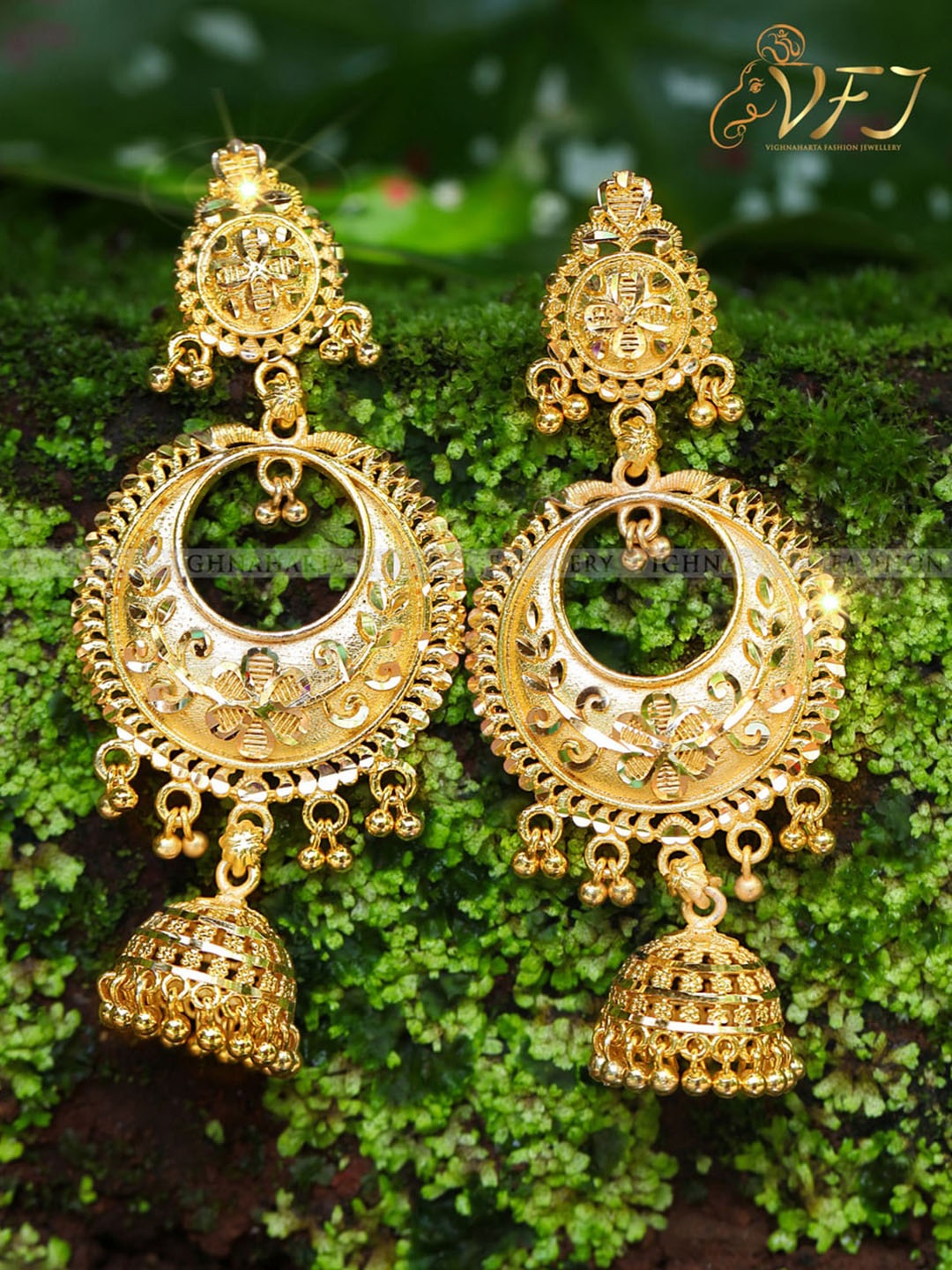 Vighnaharta Gold-Plated Floral Jhumkas