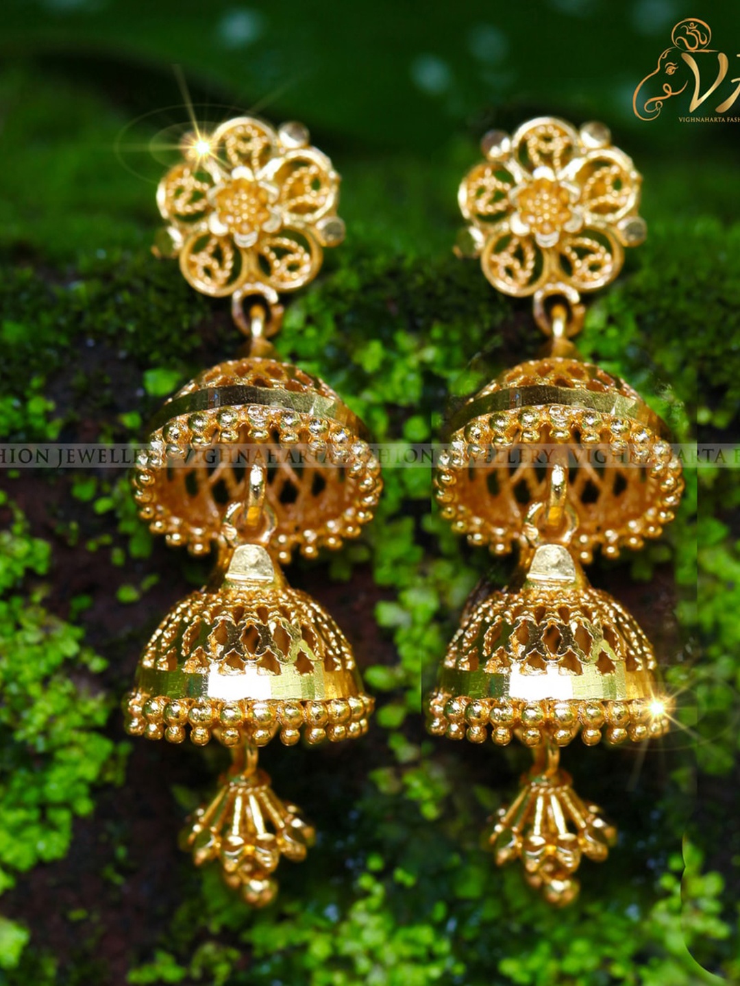

Vighnaharta Gold-Plated Floral Jhumkas Earrings