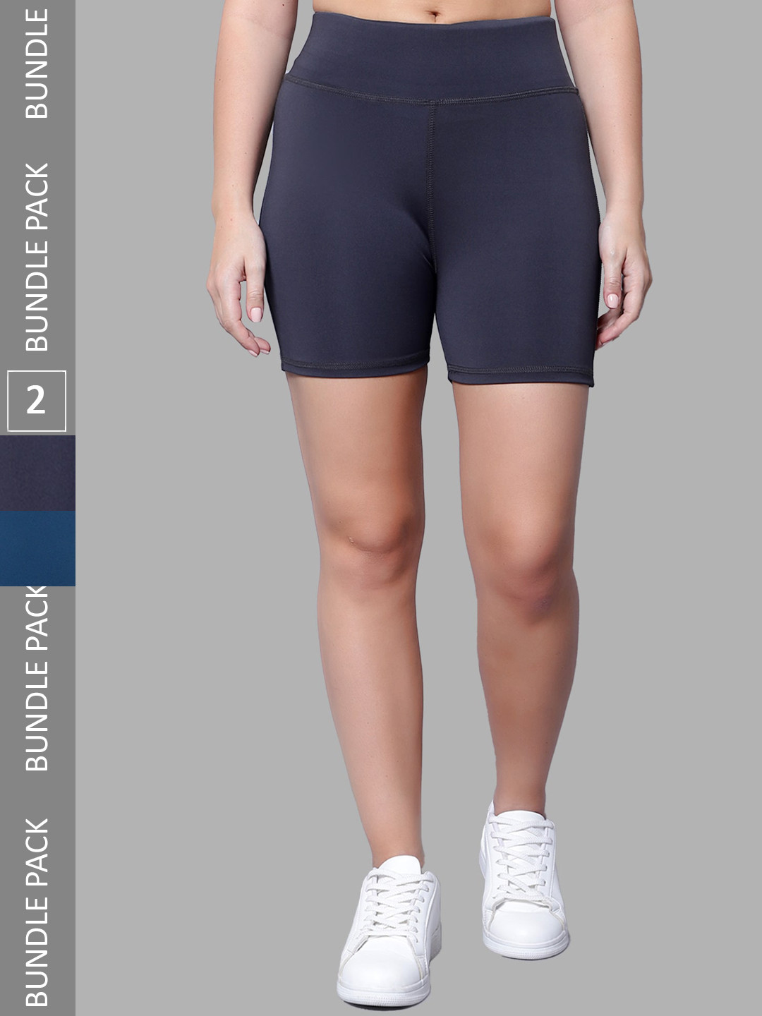 

DIAZ Women Pack of 2 Running Sports Shorts, Navy blue