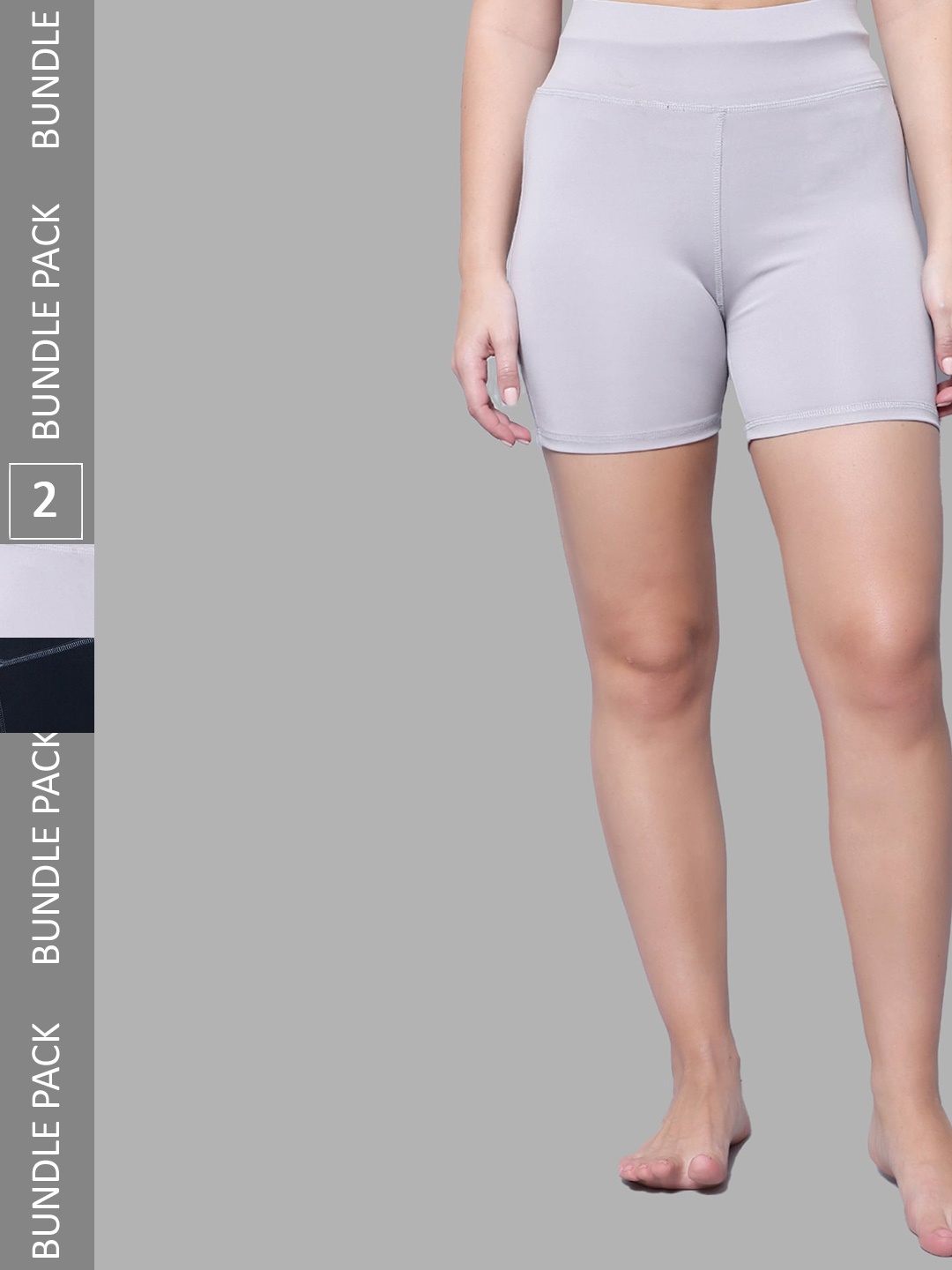 

DIAZ Women Pack Of 2 Skinny Fit High-Rise Training Or Gym Sports Shorts, Grey