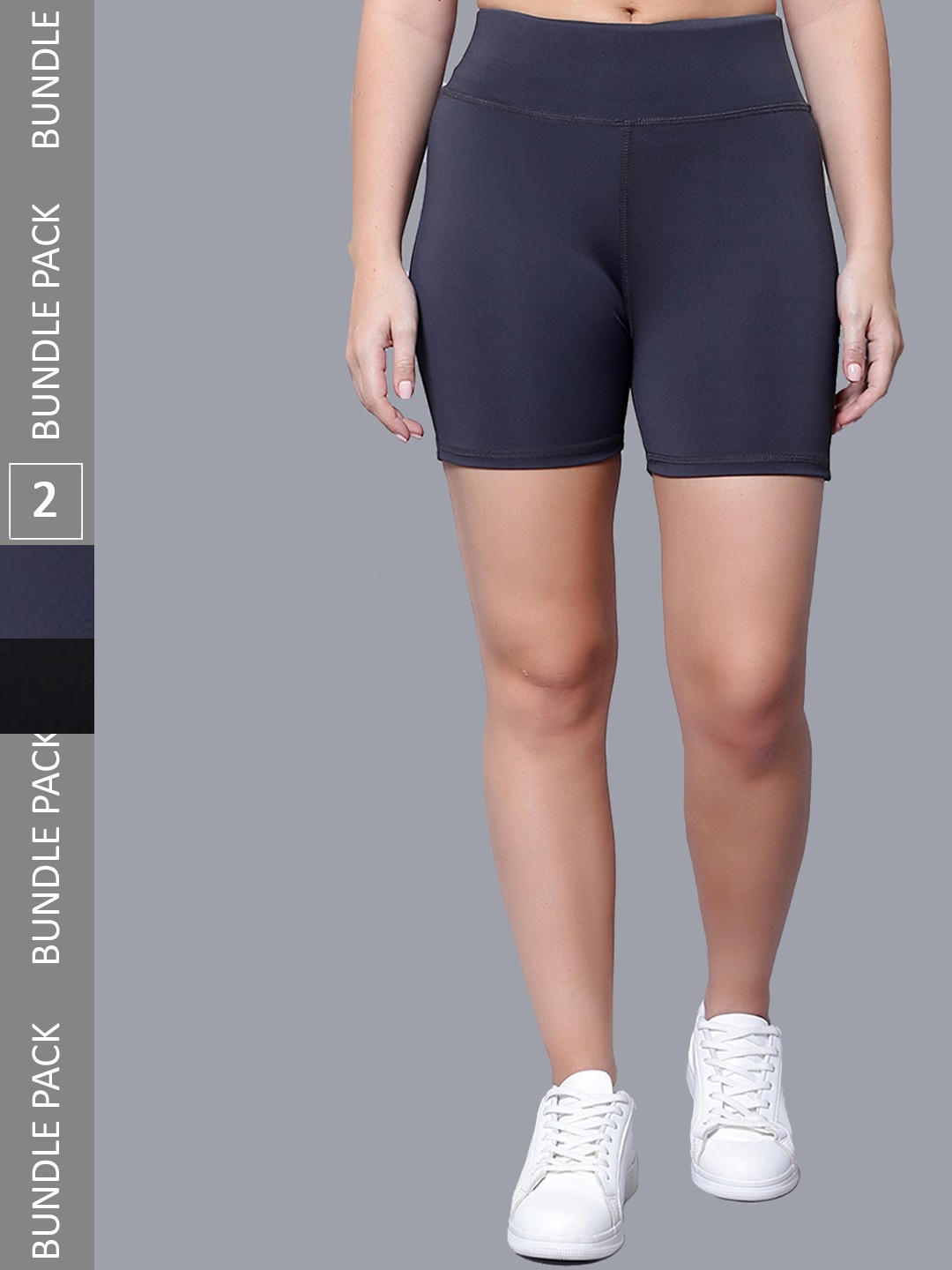 

DIAZ Women Pack of 2 Running Sports Shorts, Navy blue