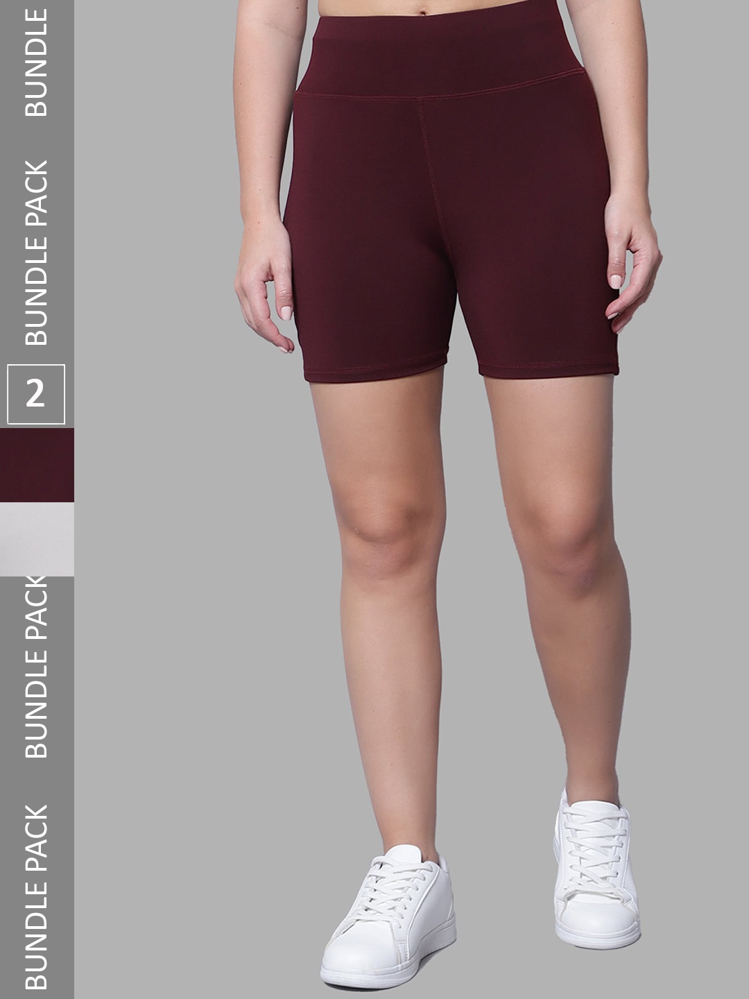 

DIAZ Women Pack of 2 Running Sports Shorts, Maroon