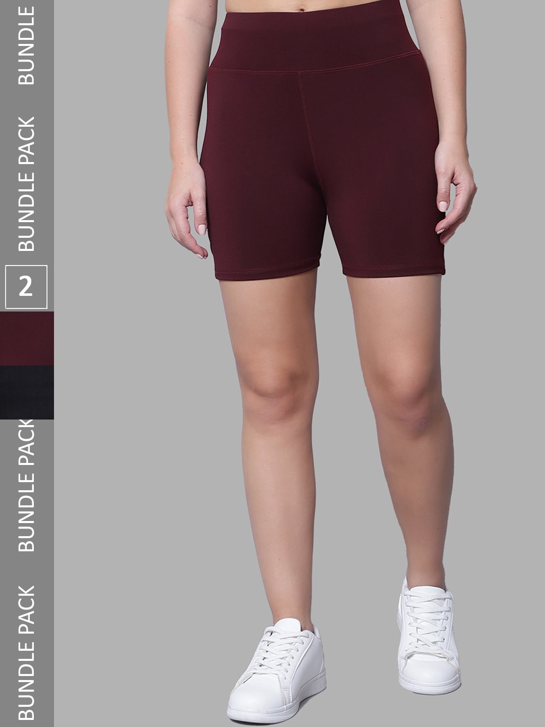 

DIAZ Women Pack of 2 Running Sports Shorts, Maroon
