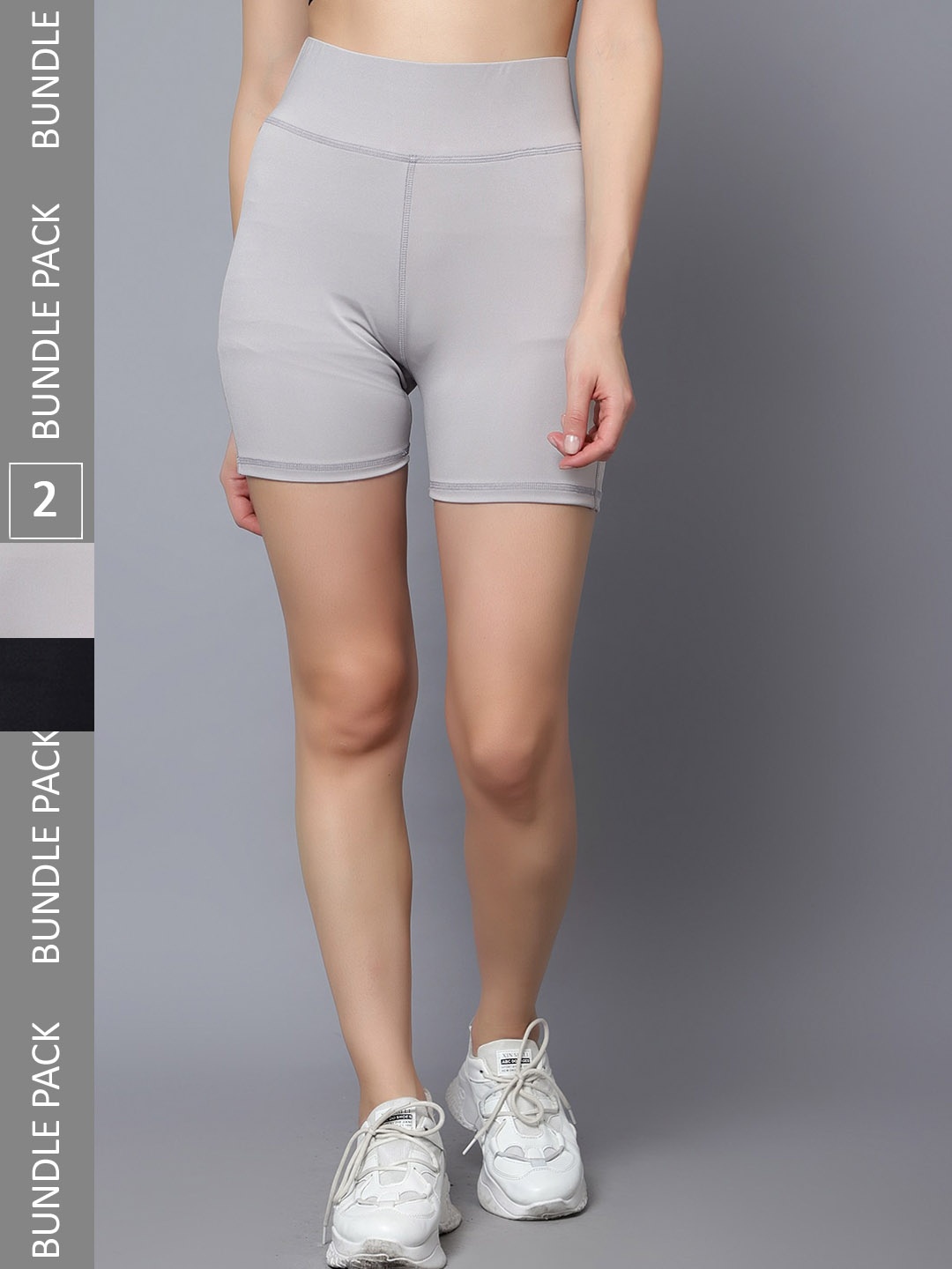 

DIAZ Women Pack Of 2 Skinny Fit High-Rise Training Or Gym Sports Shorts, Grey