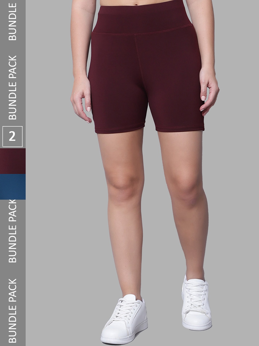 

DIAZ Women Pack of 2 Running Sports Shorts, Maroon