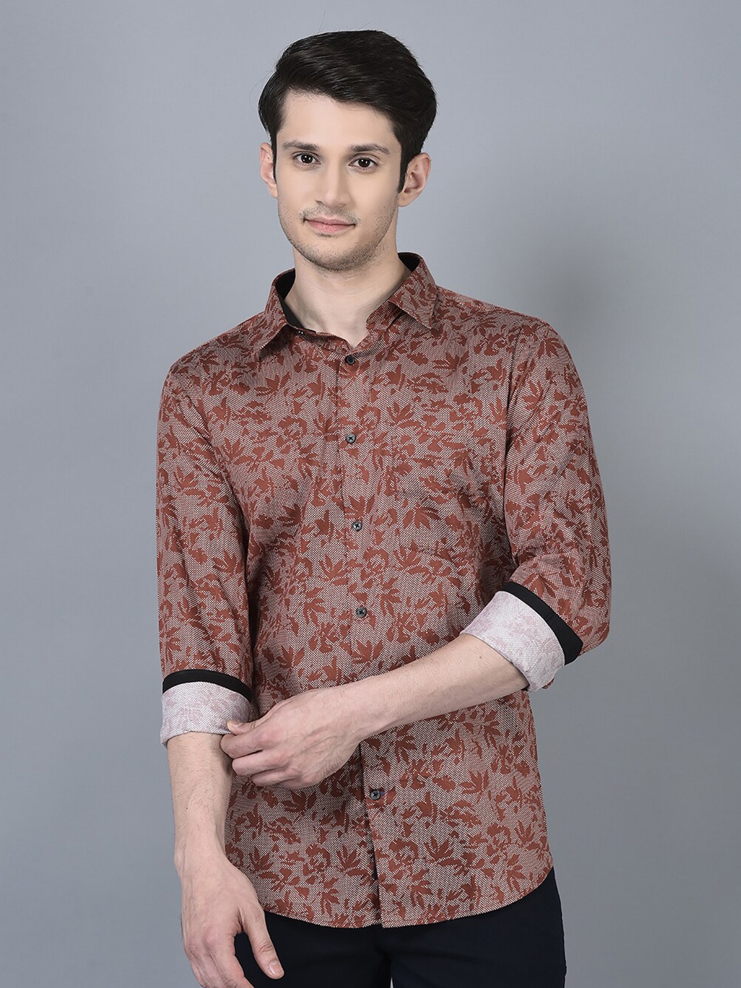 

CANOE Smart Floral Printed Pure Cotton Casual Shirt, Brown