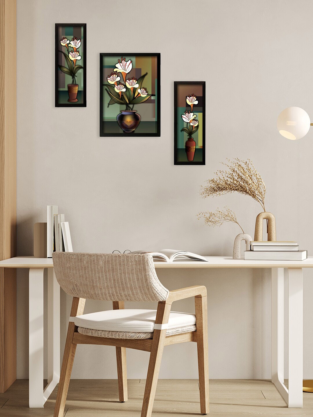 

PAPER PLANE DESIGN White & Green 3-Pieces Printed Wall Photo Frames