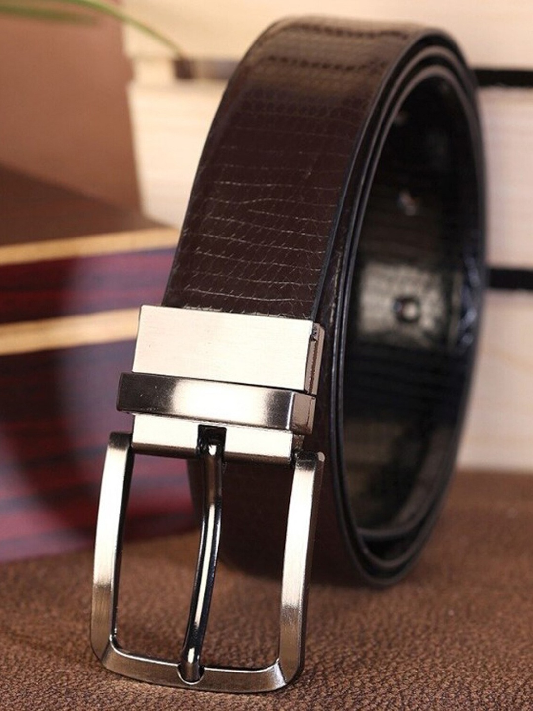 

KAEZRI Men Textured Reversible Formal Belt, Brown