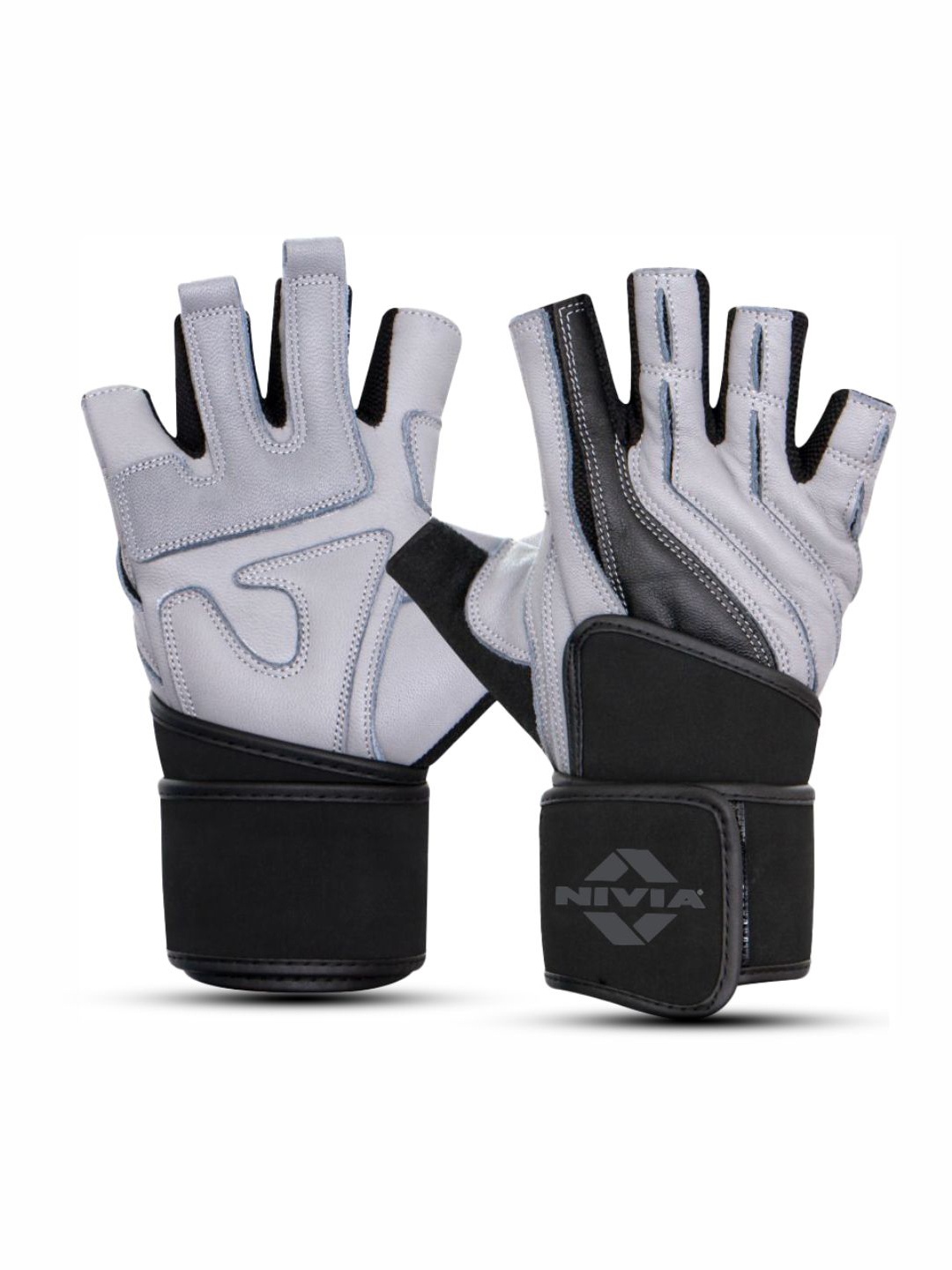 

NIVIA Wrist Grip Genuine Leather Gym Gloves, Grey